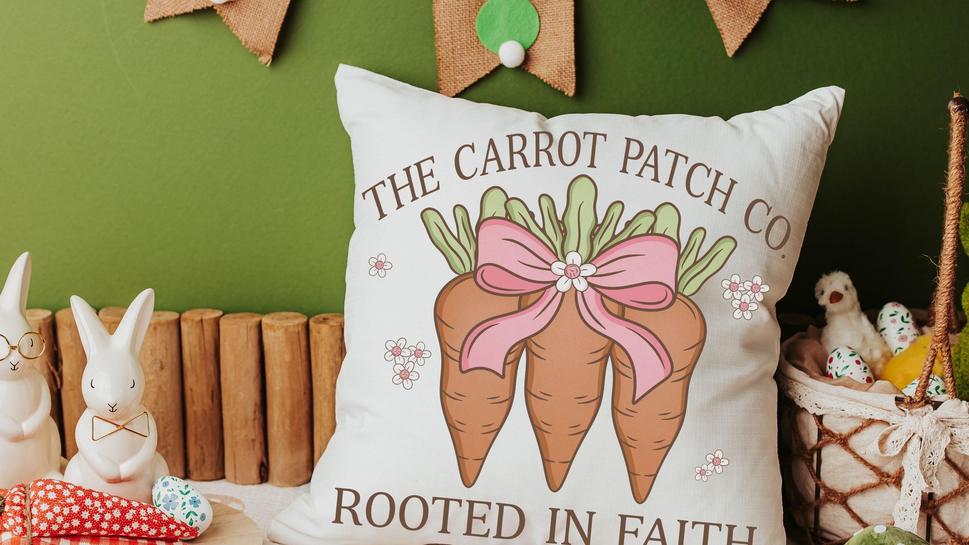 rooted in faith Christian throw pillows for couch, carrot patch gardener gifts for women, cute Spring decorative pillows for sofa, Easter