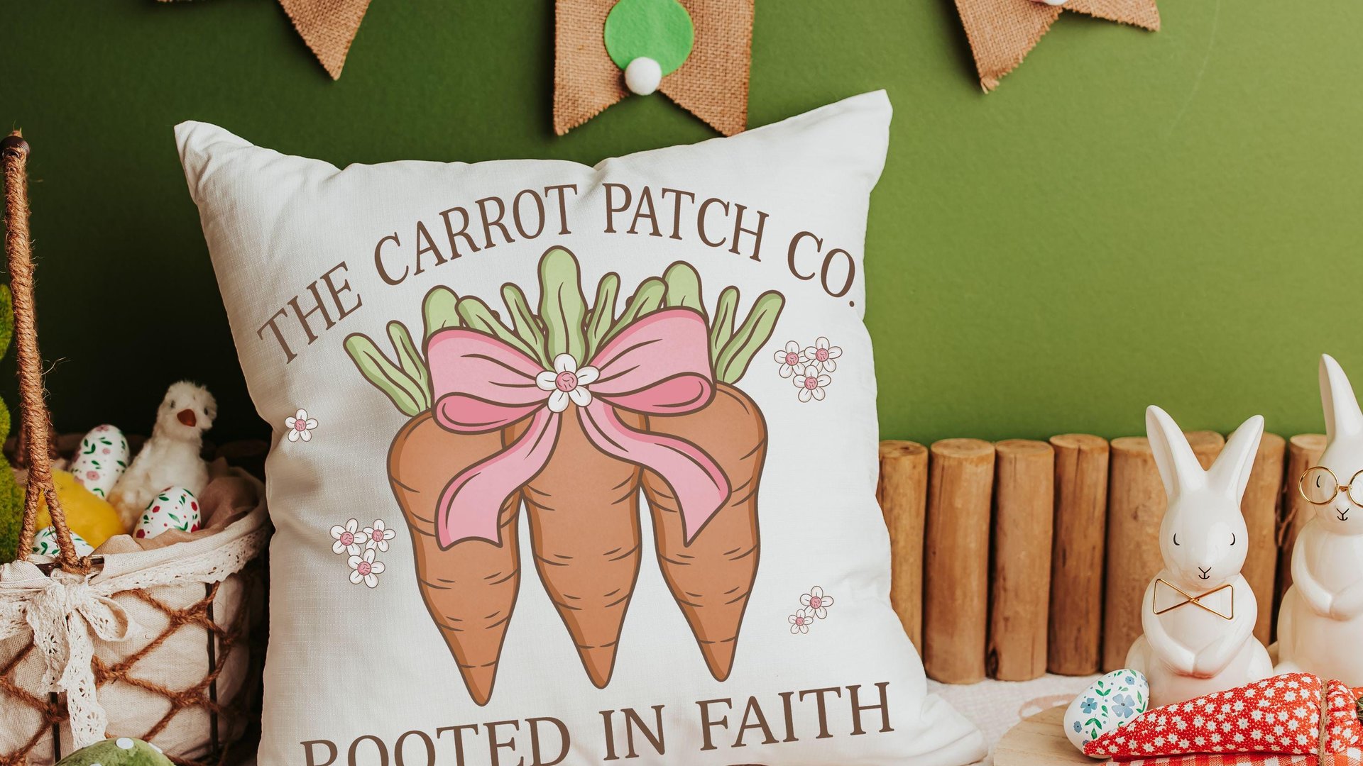 rooted in faith Christian throw pillows for couch, carrot patch gardener gifts for women, cute Spring decorative pillows for sofa, Easter