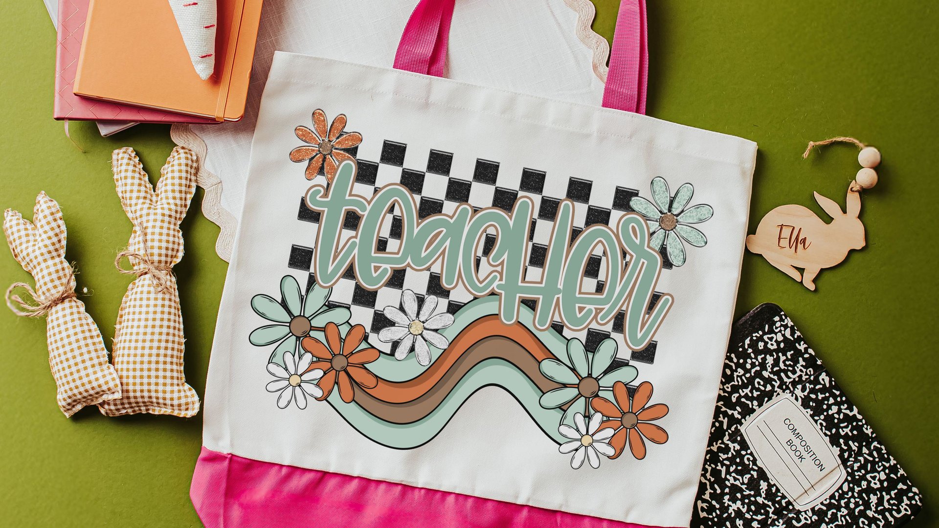 retro teacher tote bag for school, groovy teacher appreciation week gifts for women, reusable shopping bag, cute teacher gifts for coworkers