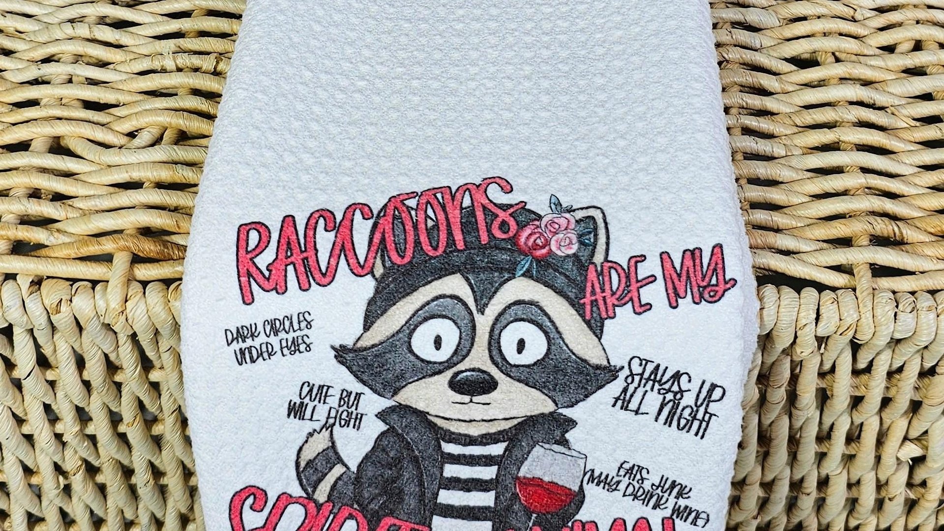 spirit animal funny kitchen towels for women, sarcastic gifts for her, raccoon kitchen hand towels for bathroom, raccoon gifts, sassy