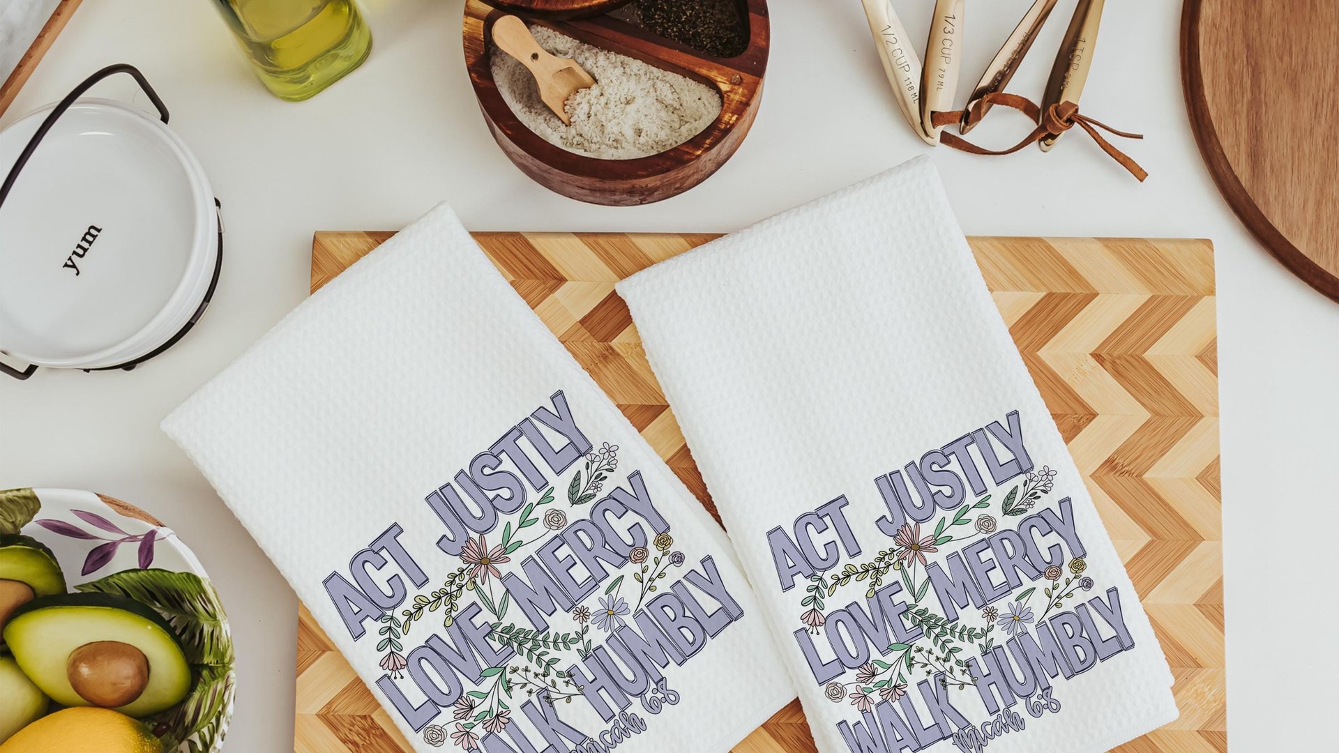 act justly love mercy walk humbly Christian kitchen towels for every season, religious Christmas gifts for godmother, faith based kitchen