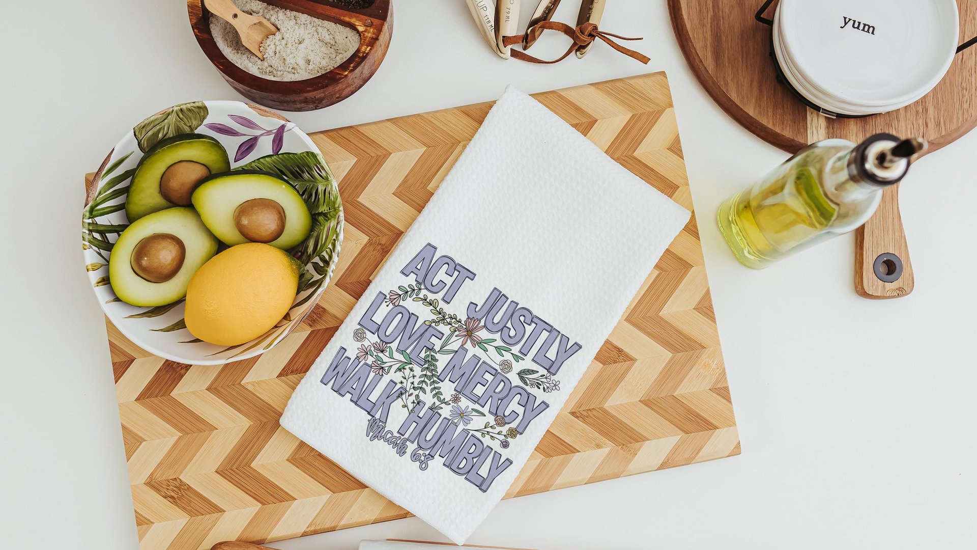 act justly love mercy walk humbly Christian kitchen towels for every season, religious Christmas gifts for godmother, faith based kitchen