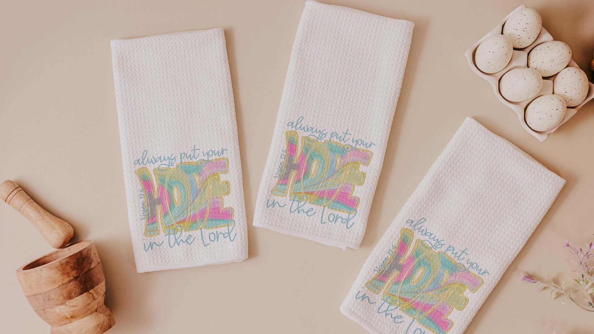 hope in the Lord kitchen towels, religious kitchen decor, faith gifts for her, Bible verse Christian gifts for women inspirational hand