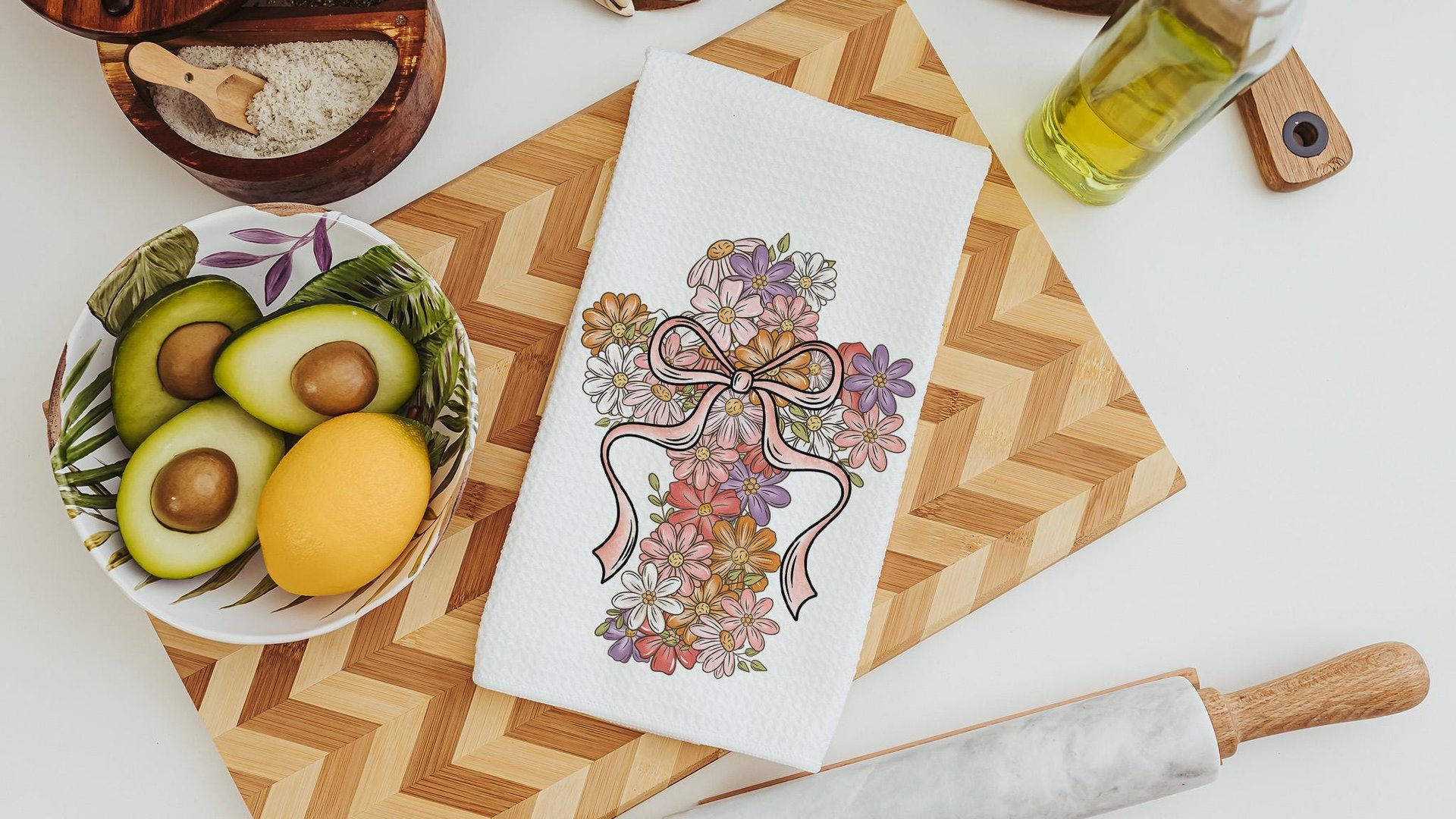 floral cross kitchen towel, faith in God LDS decor, Christian gifts for friends, faith based housewarming gifts for women, guest bathroom