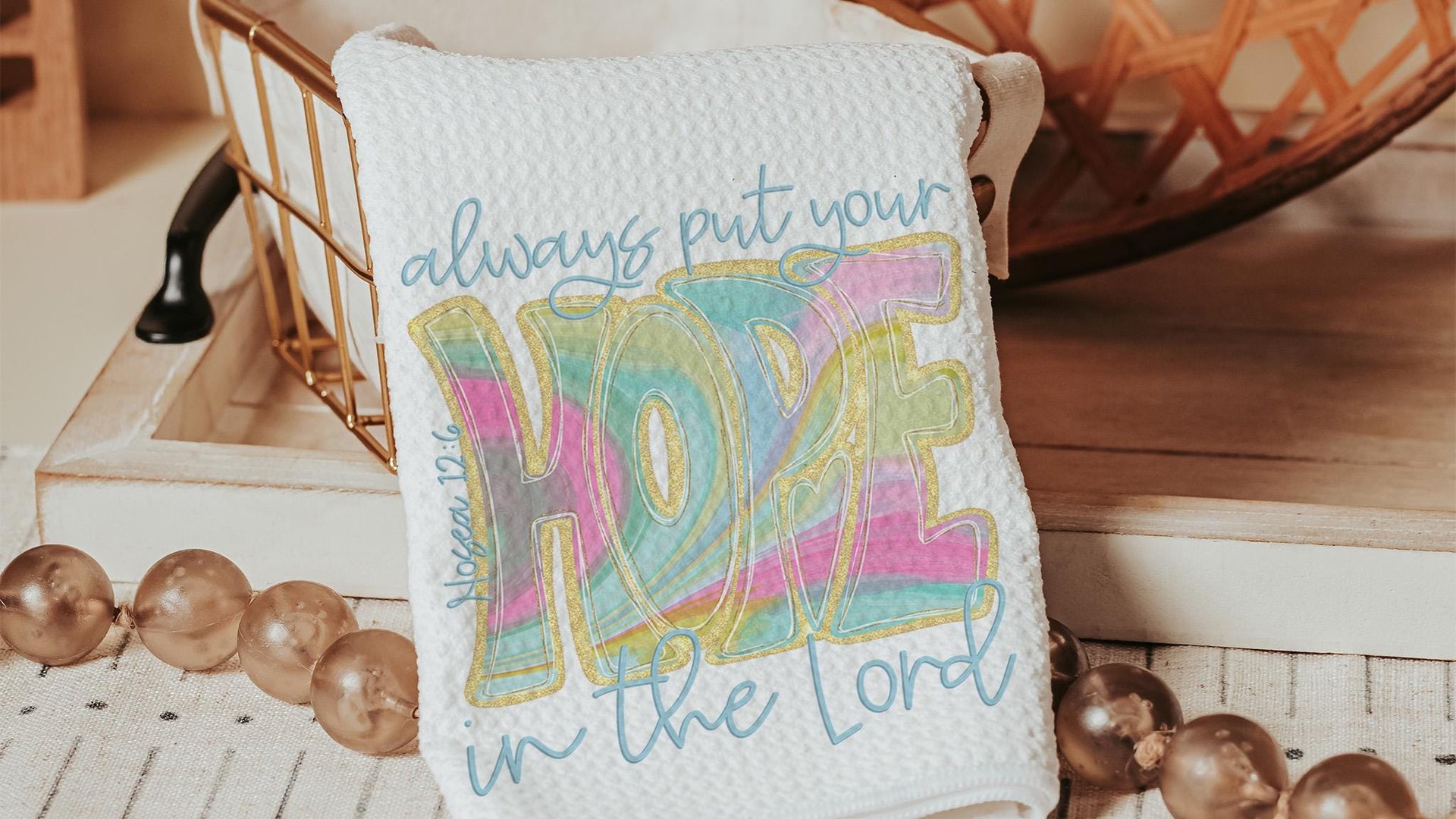 hope in the Lord kitchen towels, religious kitchen decor, faith gifts for her, Bible verse Christian gifts for women inspirational hand