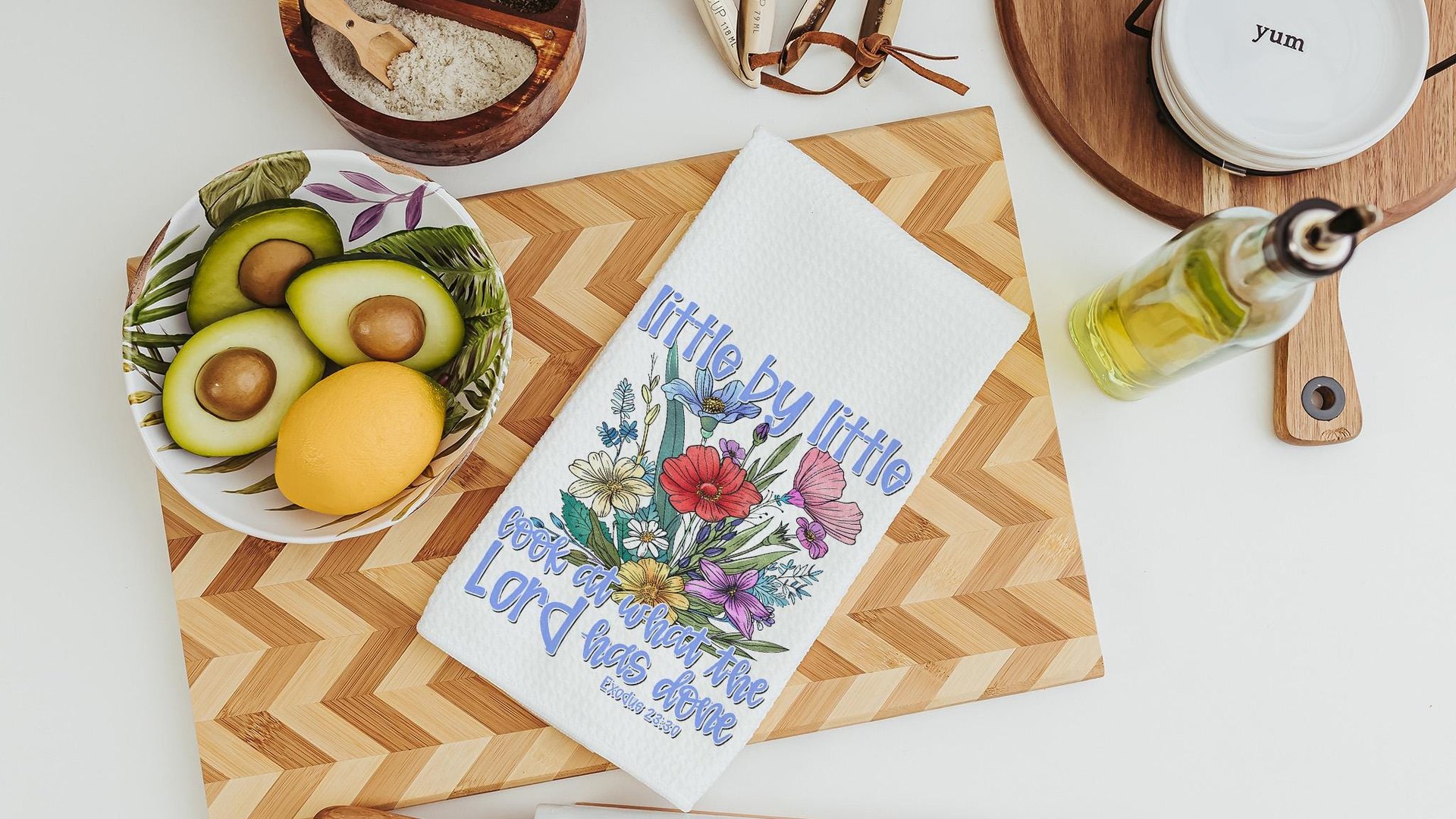 Exodus 23 faith kitchen towels Bible verse gifts, Christian kitchen decor, wildflower kitchen hand towels for women, Christian gifts for Mom