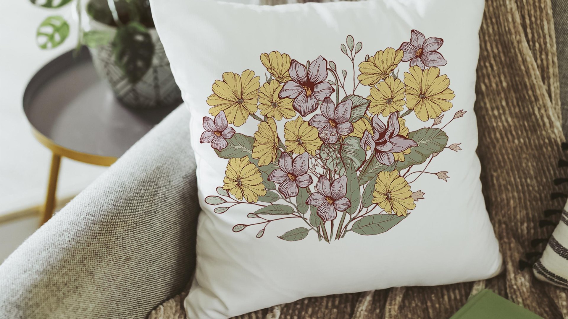 purple violet throw pillow for couch floral decorative pillows for sofa, February birthday kitchen towels, February birth flower gifts for