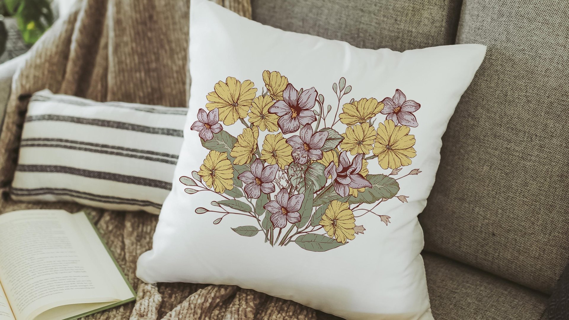 purple violet throw pillow for couch floral decorative pillows for sofa, February birthday kitchen towels, February birth flower gifts for