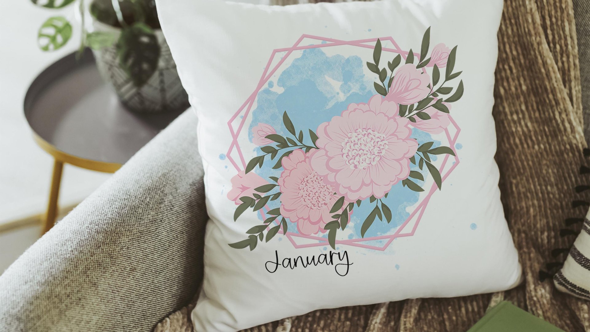 pink carnation throw pillows for bedroom, January birth flower hand towels for besties, January birthday gifts for her, floral decorative