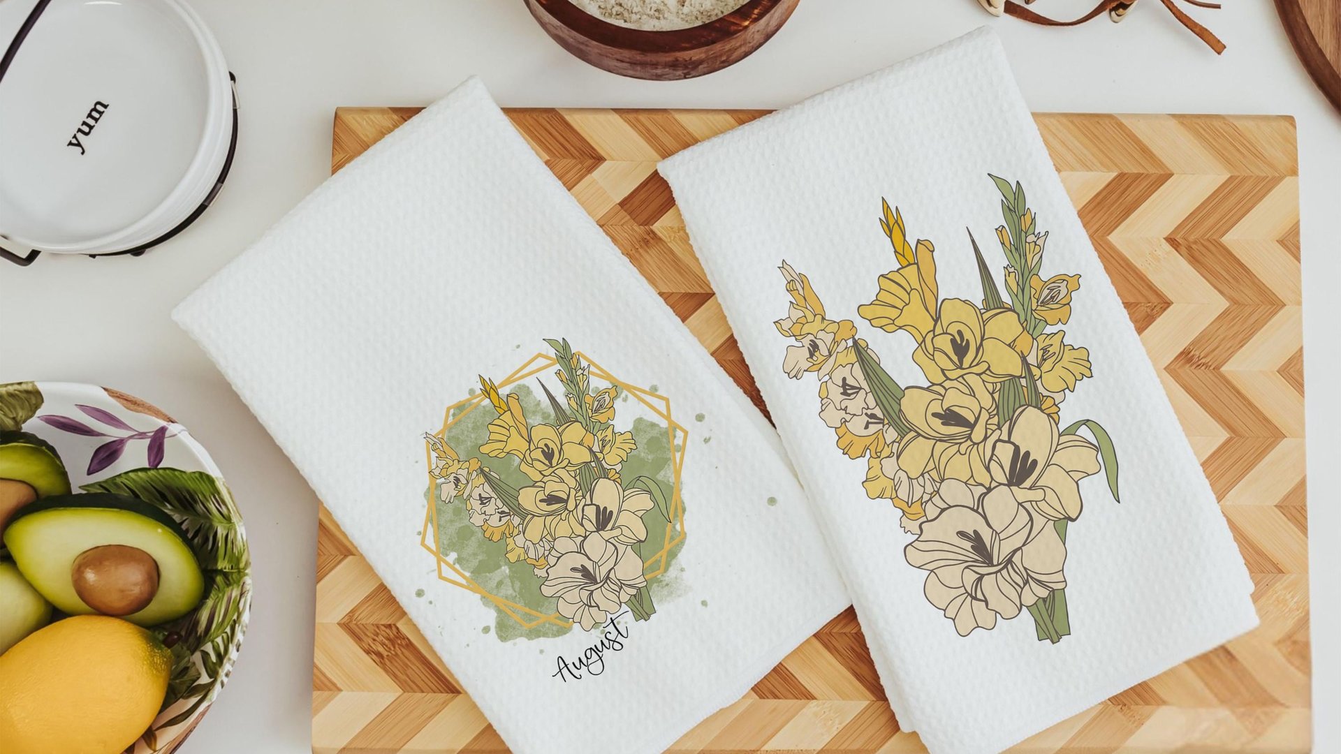 gladiolus flower throw pillow for bed, August birth month flower gifts for her, August birthday gifts for friend, yellow gladiolus kitchen