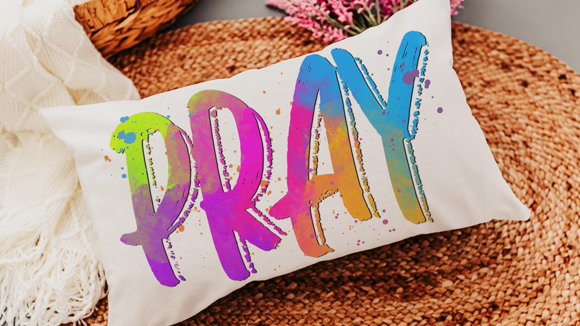 pray pillow for chair, neon decor, trendy decorative throw pillows best sellers, bright Christian lumbar pillow for bed, prayer warrior gift