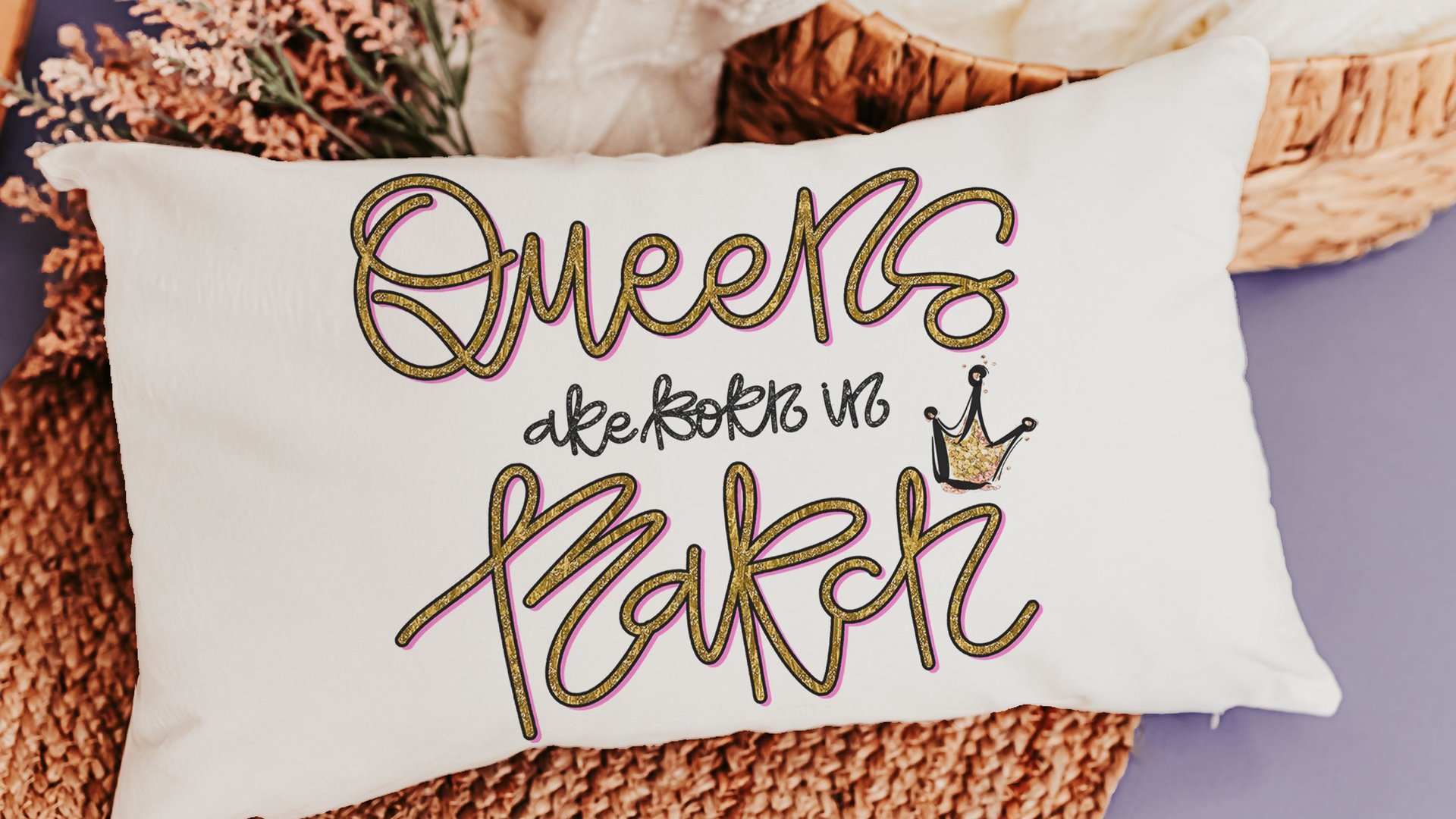 queens are born in March sassy throw pillows for bed, fun lumbar pillow cover 12x20, March birthday gifts for girls, college gifts for best