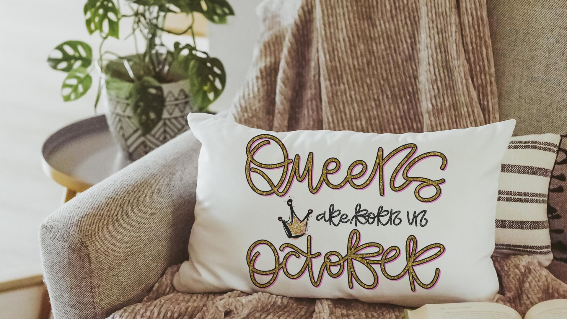 queens are born in October girly throw pillows for bed, cute lumbar pillow for living room, October birthday gifts for her, college gifts