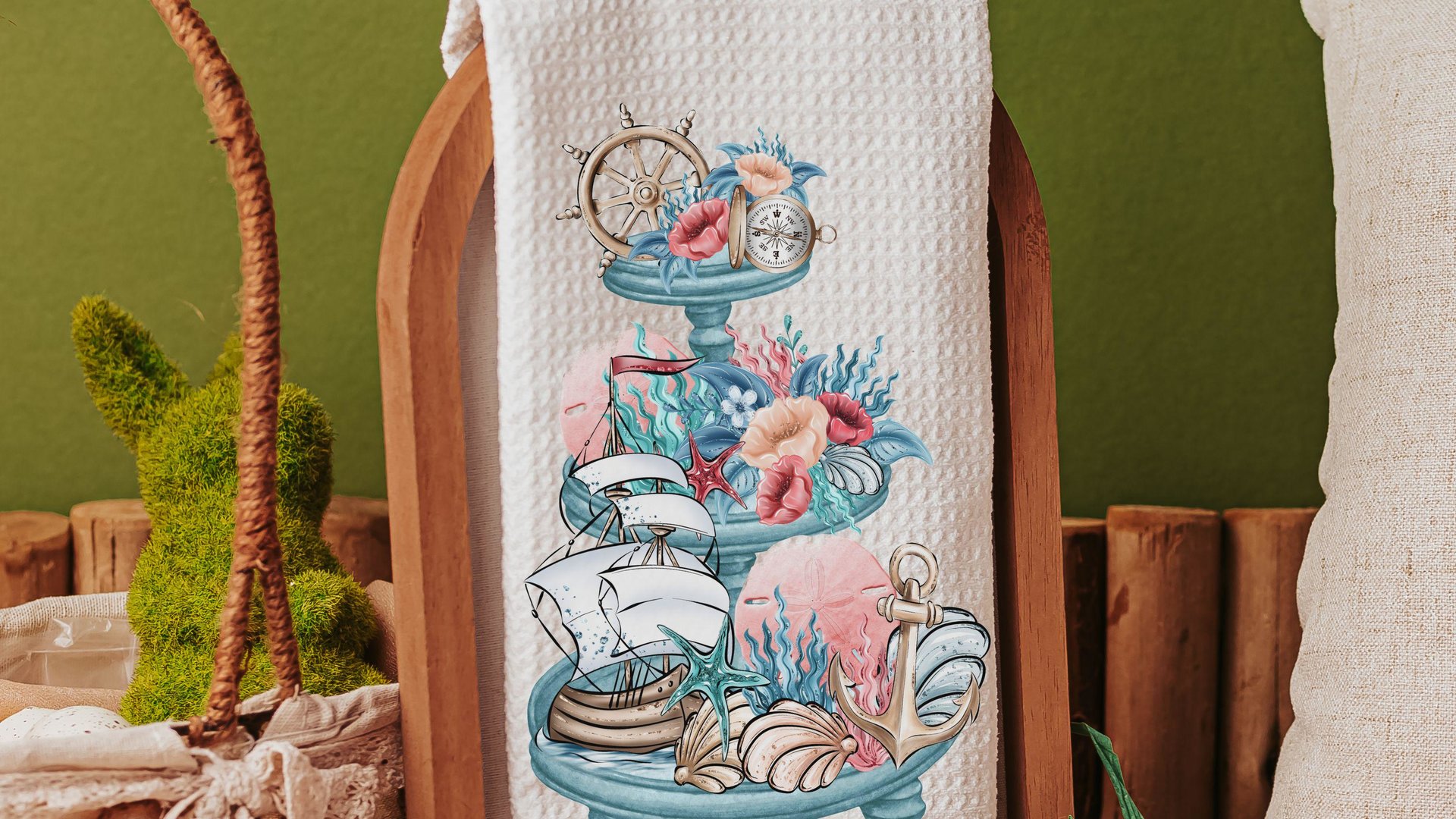 nautical kitchen towels summer kitchen tea towels for friends, beach cottage hostess gifts for women, guest bathroom hand towels, coastal
