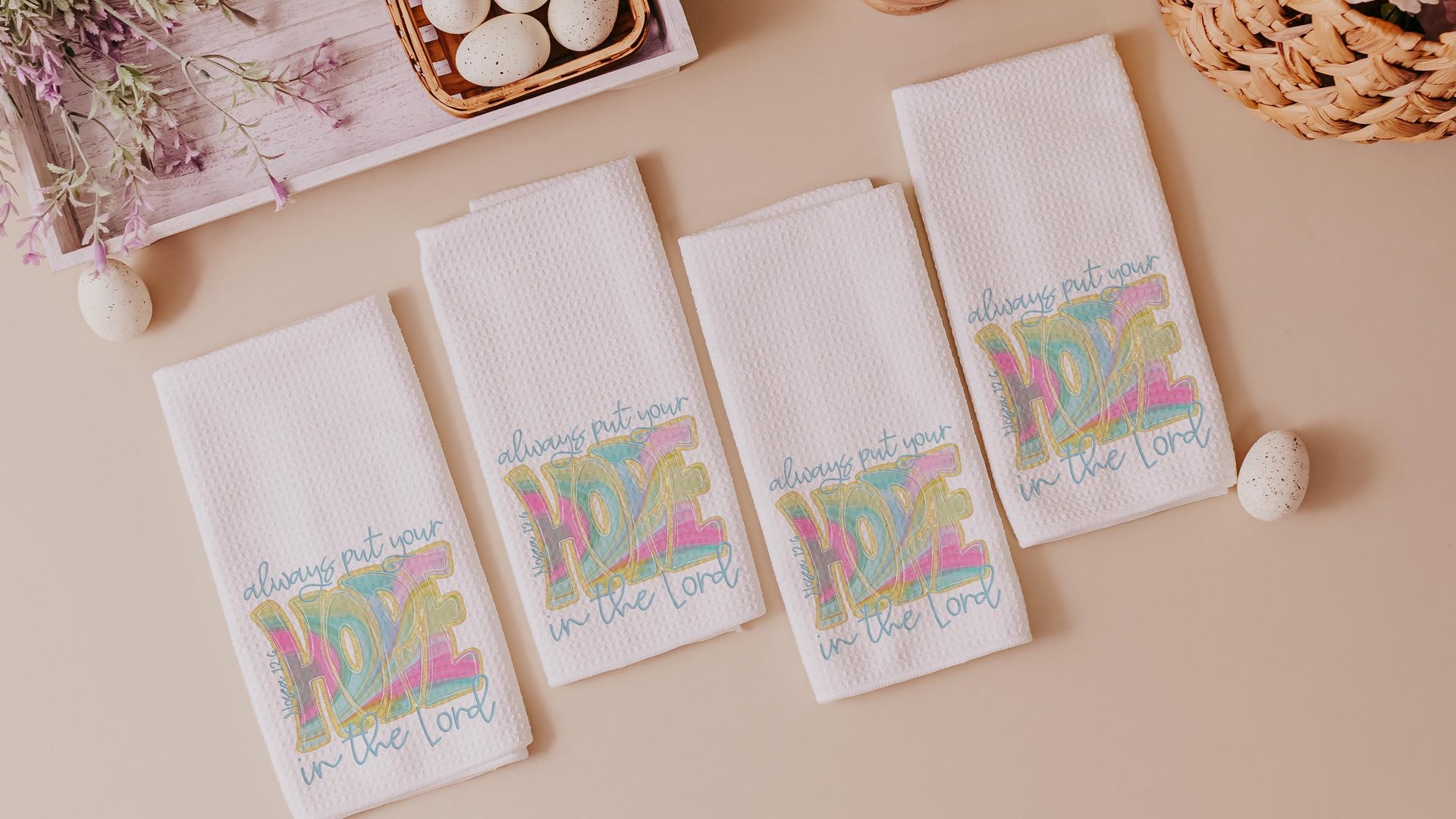 hope in the Lord kitchen towels, religious kitchen decor, faith gifts for her, Bible verse Christian gifts for women inspirational hand