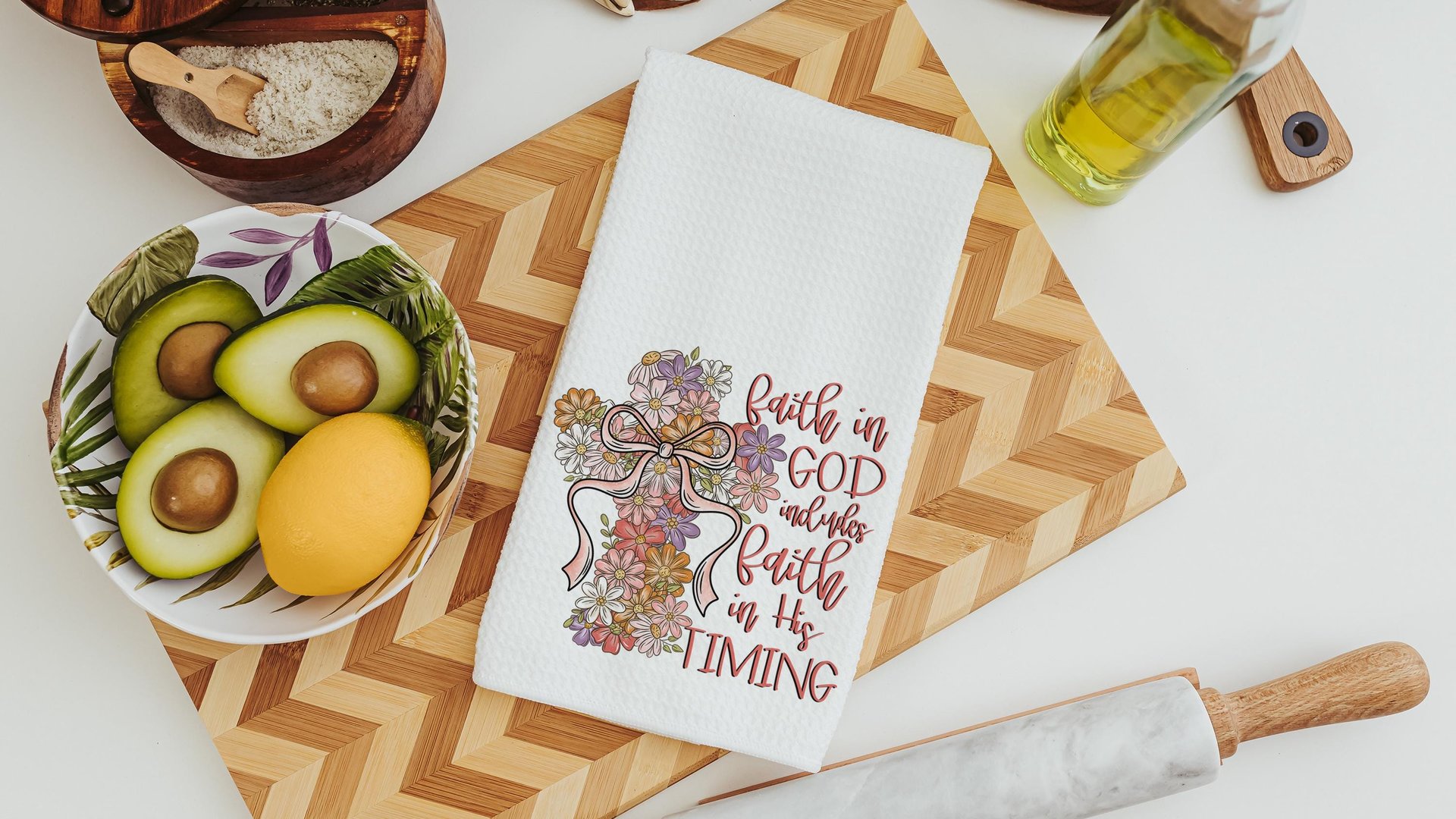 floral cross kitchen towel, faith in God LDS decor, Christian gifts for friends, faith based housewarming gifts for women, guest bathroom