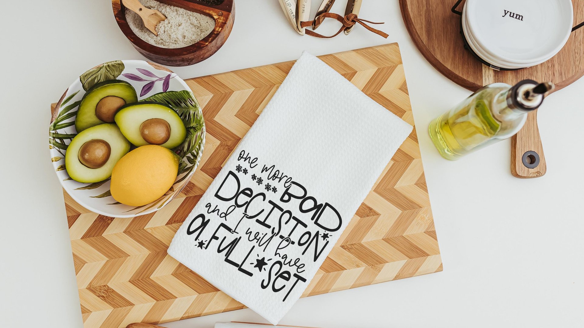 bad decisions quote sassy kitchen towel home decor, snarky gifts, divorce gift for her, bad decisions make good stories funny kitchen items