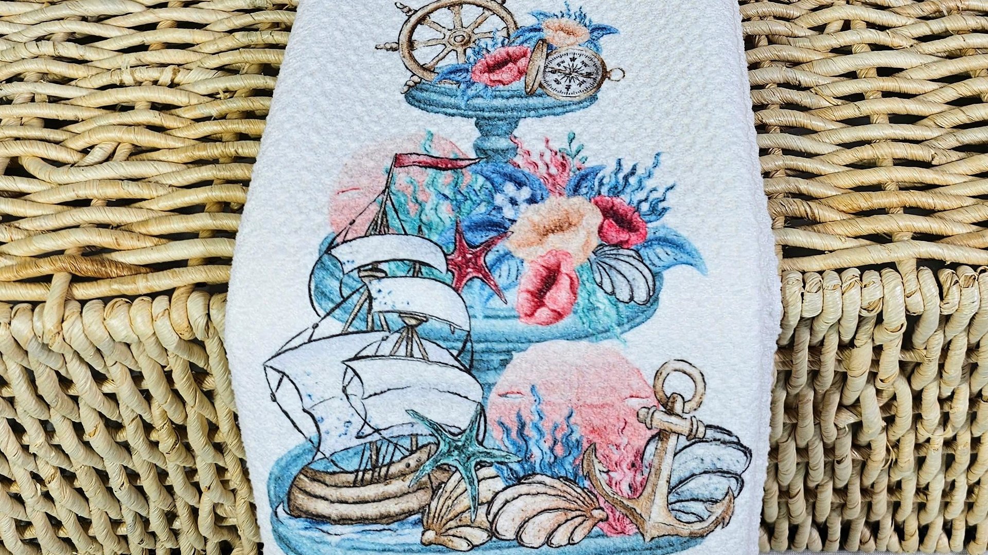 nautical kitchen towels summer kitchen tea towels for friends, beach cottage hostess gifts for women, guest bathroom hand towels, coastal
