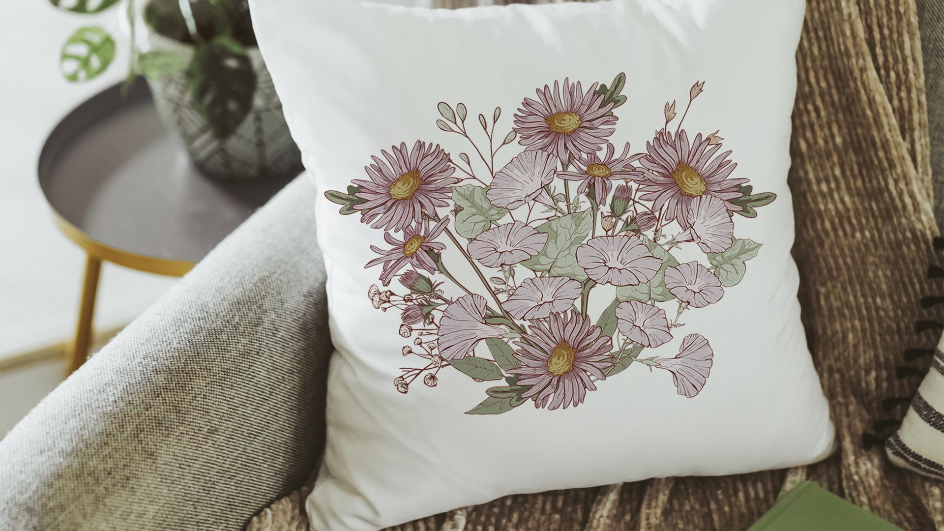 morning glory & aster flower throw pillows for bed, September birth flower gift for Mom, September birthday gifts for bff, kitchen towels