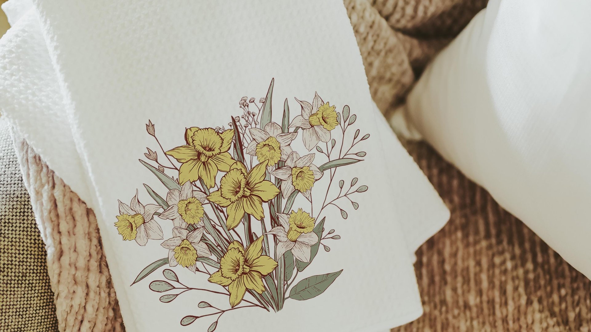 daffodil kitchen decor, floral hand towels for besties, March birth flower gift for friend birthday gifts for her, guest bathroom must haves