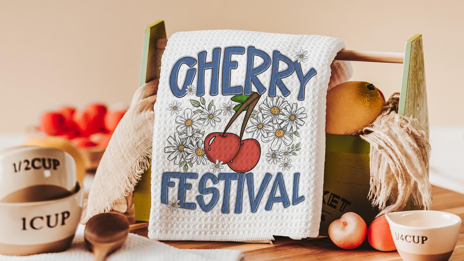 cherry festival fruit kitchen towels for summer hand towels for bathroom, cherry kitchen decor, Michigan gifts for adults, trendy kitchen