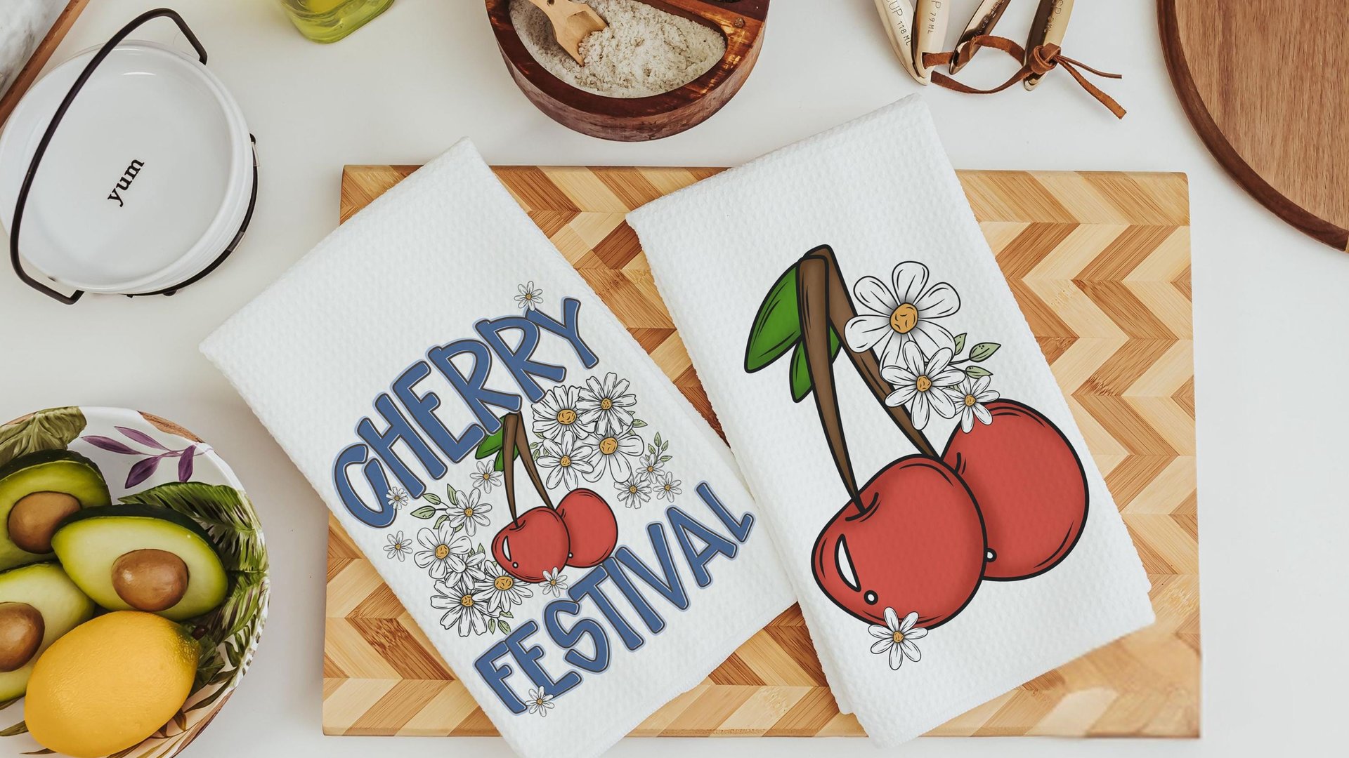 cherry festival fruit kitchen towels for summer hand towels for bathroom, cherry kitchen decor, Michigan gifts for adults, trendy kitchen