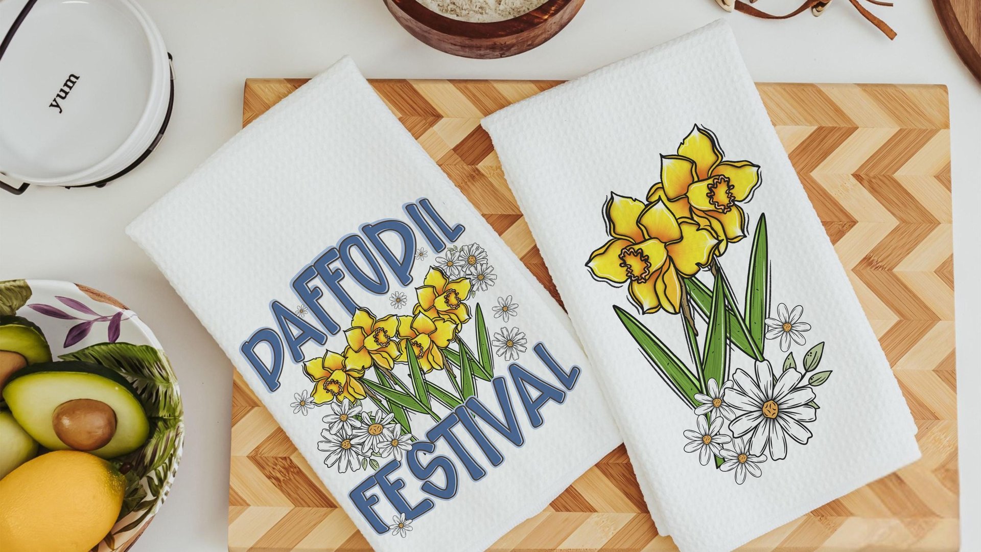 daffodil festival daffodil kitchen towels for summer hand towels for bathroom, floral kitchen decor, Nantucket gifts, gardener gifts for