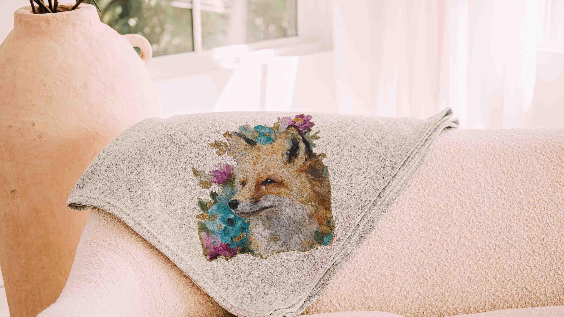 watercolor fox throw blanket for armchair, cozy gifts for sister, college dorm decor for girls, fox gifts for women, snuggle blanket 50x60