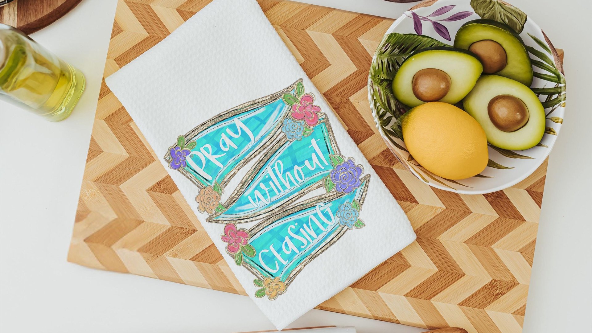 pray without ceasing tea towel for friend, scripture throw pillow for bed, 1 Thessalonians 5:17 Bible verse kitchen decor, Christian gifts