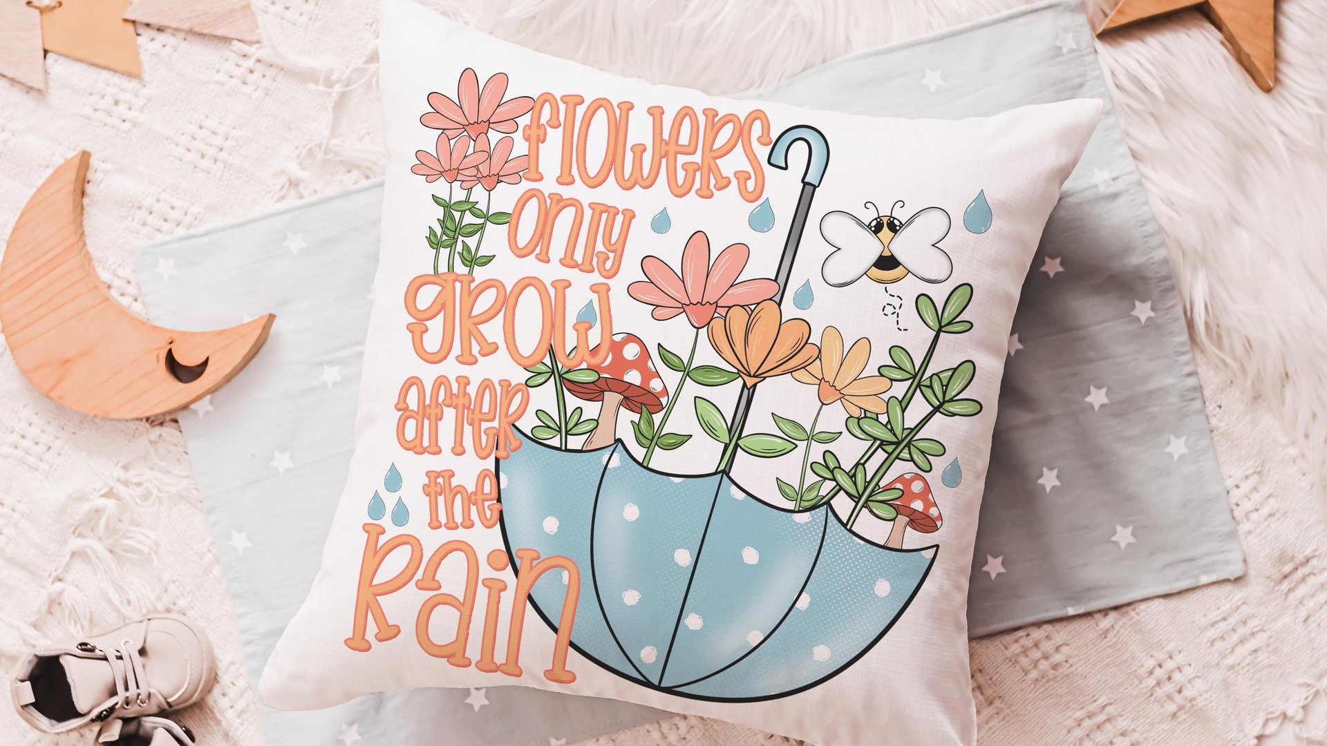 after the rain inspirational decorative pillows for girls, reading nook decor, floral throw pillow covers 18 x 18, wildflower nursery decor