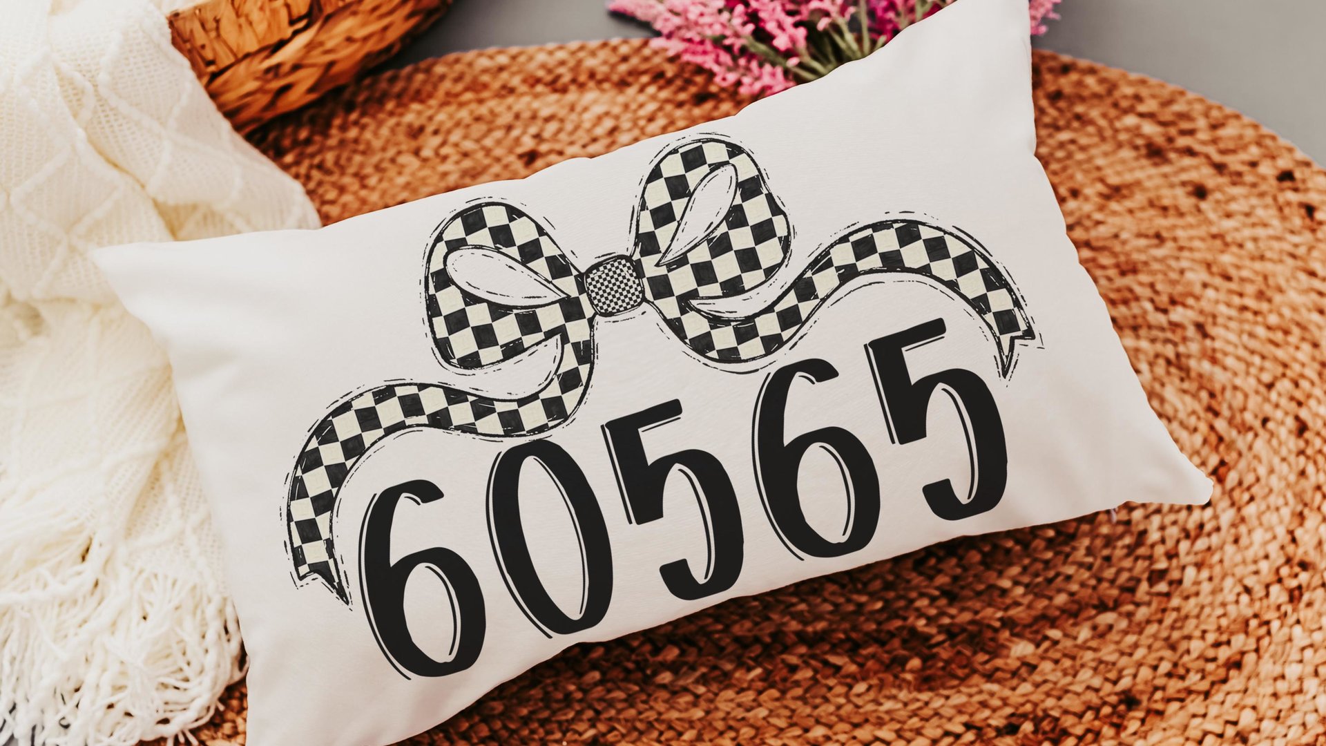 personalized patriotic coquette throw pillow for dorm, college gifts for her, custom zip code pillow cover 12x20, college dorm decor for