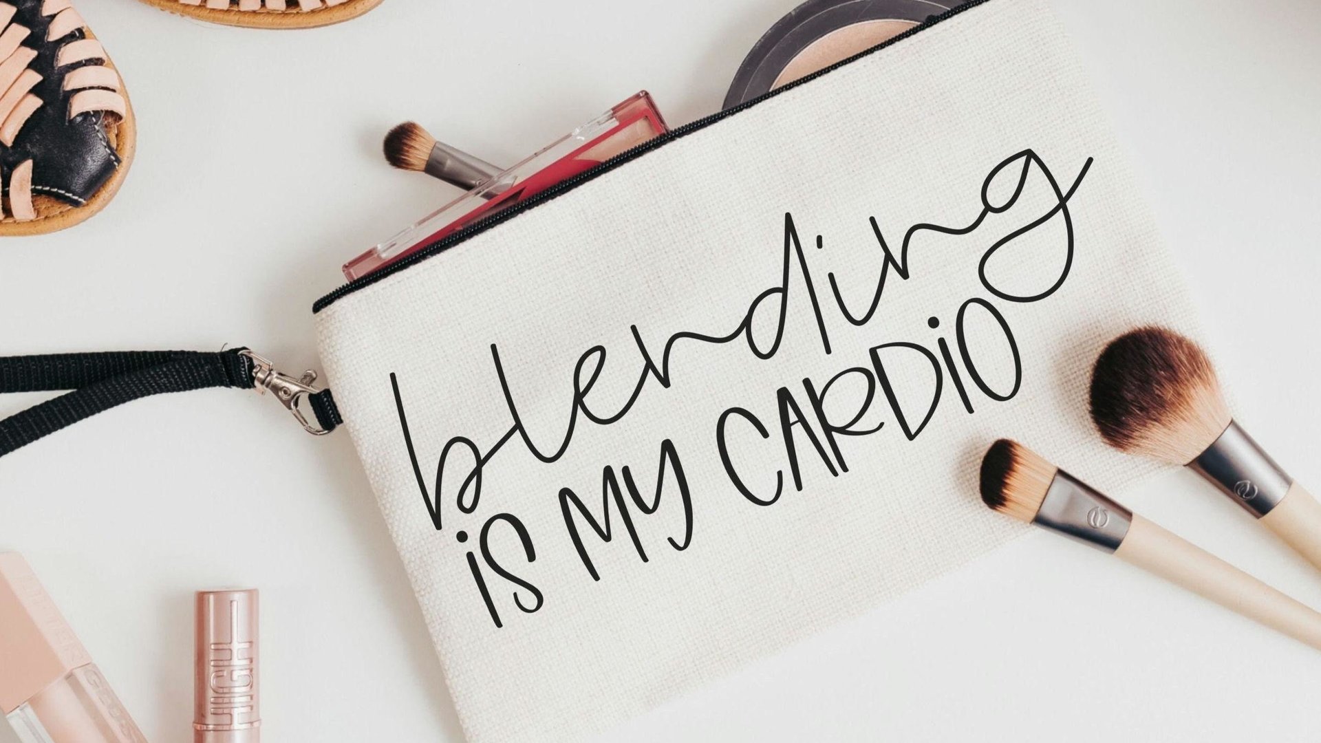 blending is my cardio funny makeup bag for women, makeup artist gift, beauty gift box fillers, cosmetic bag for purse, teenage girl gifts