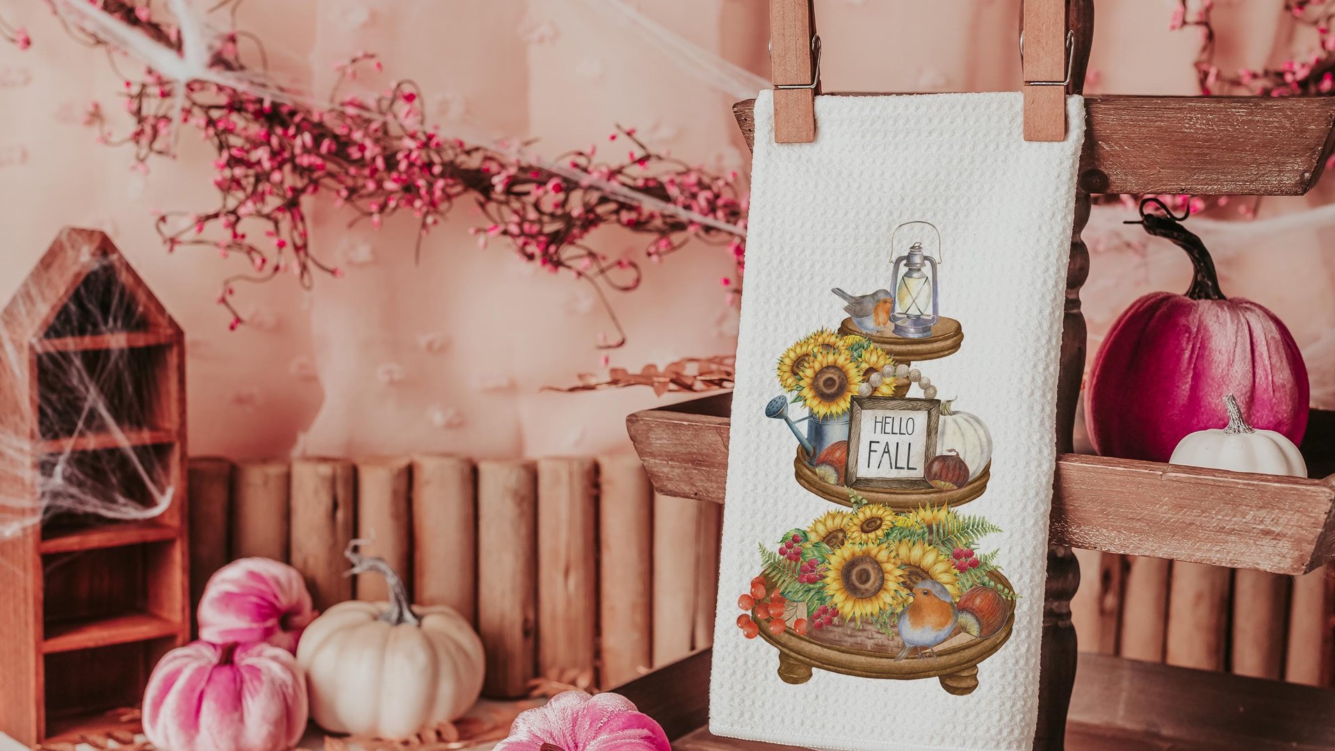 hello fall kitchen towels, fall host gift, sunflower kitchen decor, autumn kitchen hand towels, fall style gift, sunflower gifts for friend