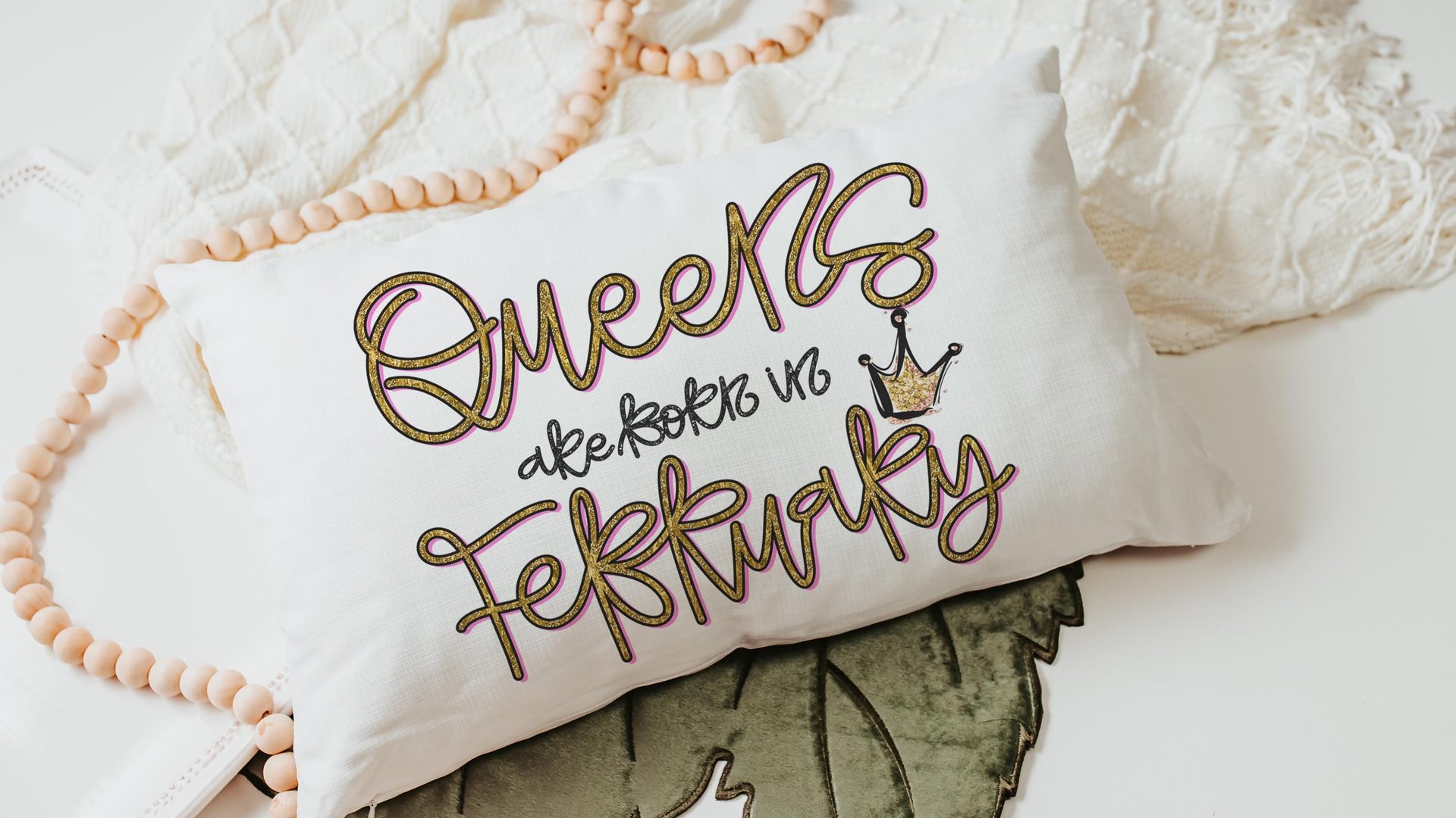 queens are born in February lumbar pillow for women, February birthday gifts for best friend, college dorm accessories for girls, fun throw