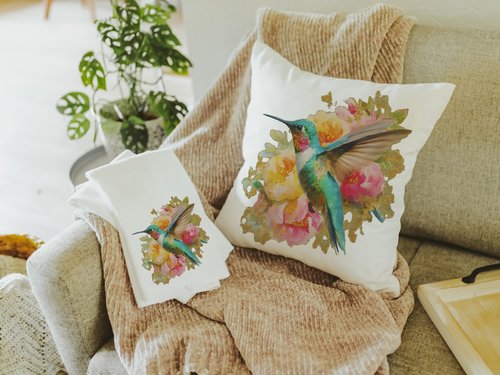 Watercolor Hummingbird Throw Pillow