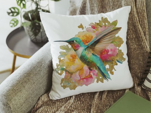 Watercolor Hummingbird Throw Pillow