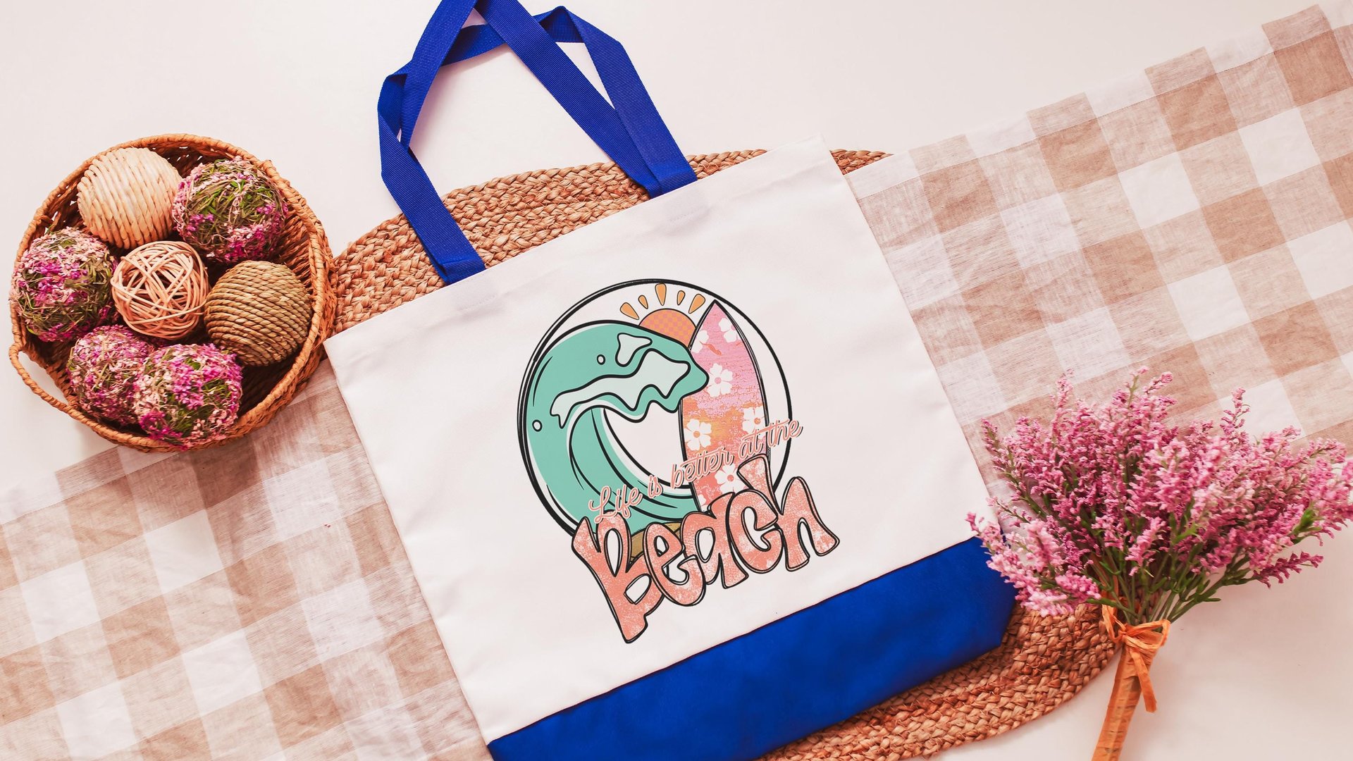 life is better at the beach summer tote bag for work, surfer girl gifts, cute beach bags for women, beach bachelorette party gifts for