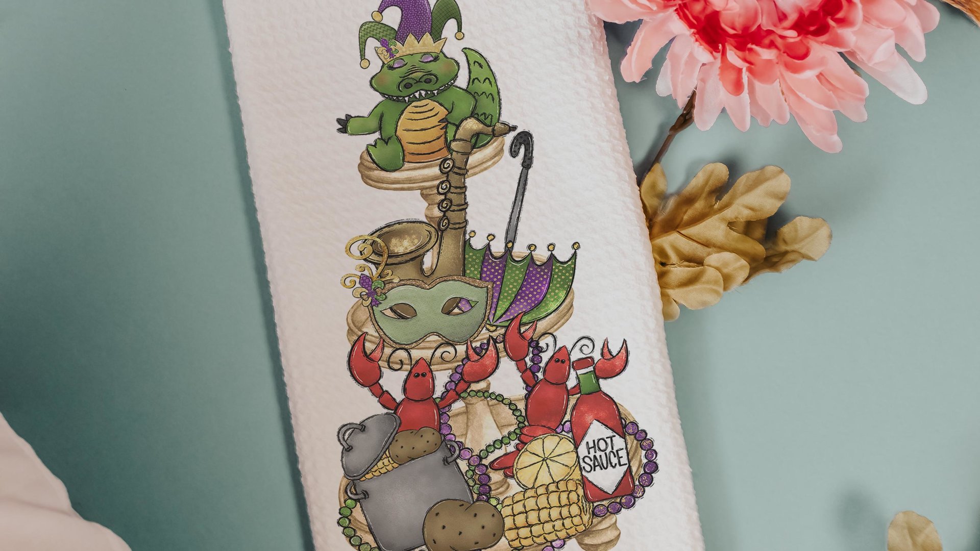 Mardi Gras kitchen towel holiday home decor gifts for her, Fat Tuesday hand towels for bathroom, crawfish boil party supplies, Cajun kitchen