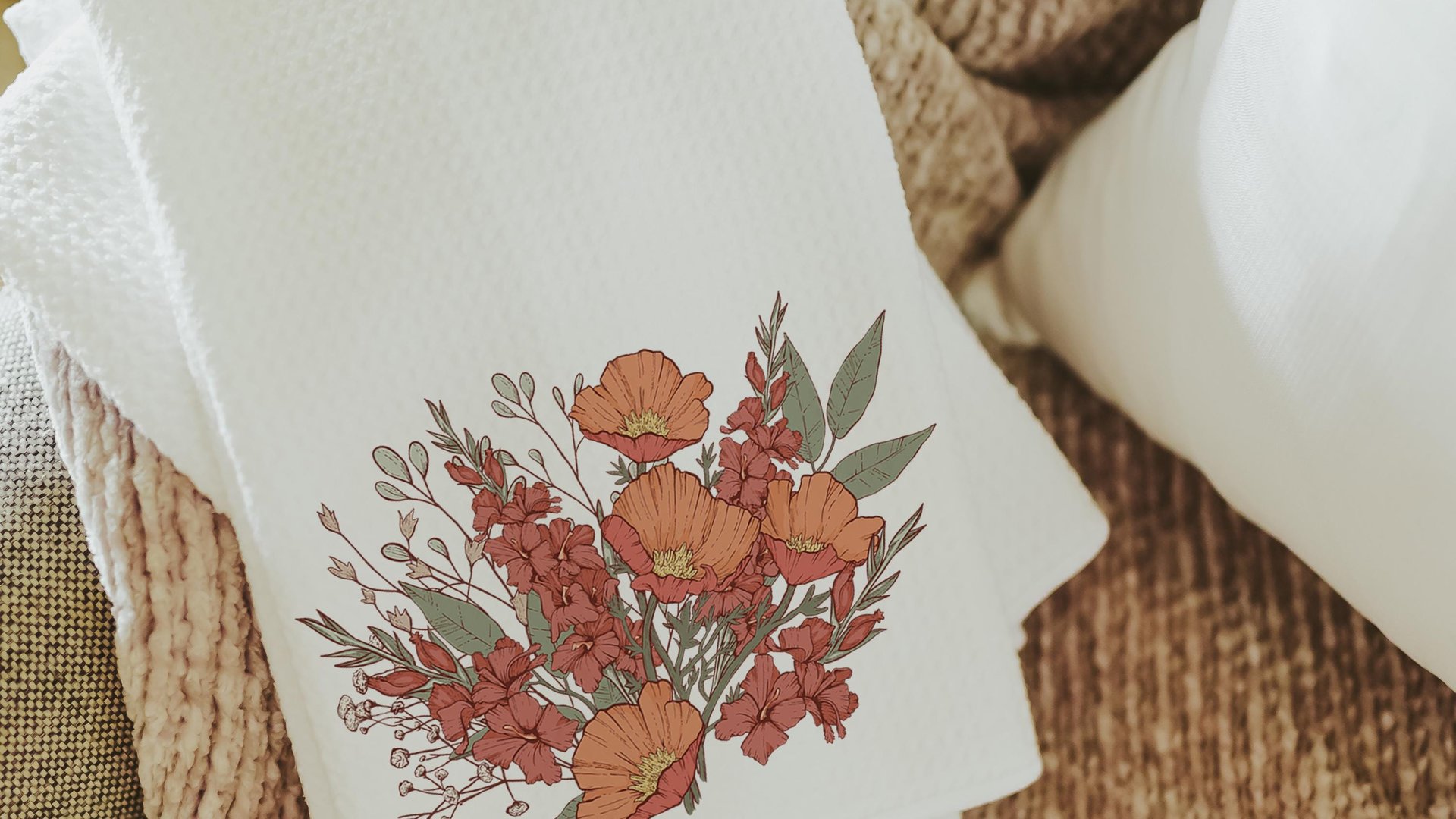 August red poppy & gladiolus flower towel