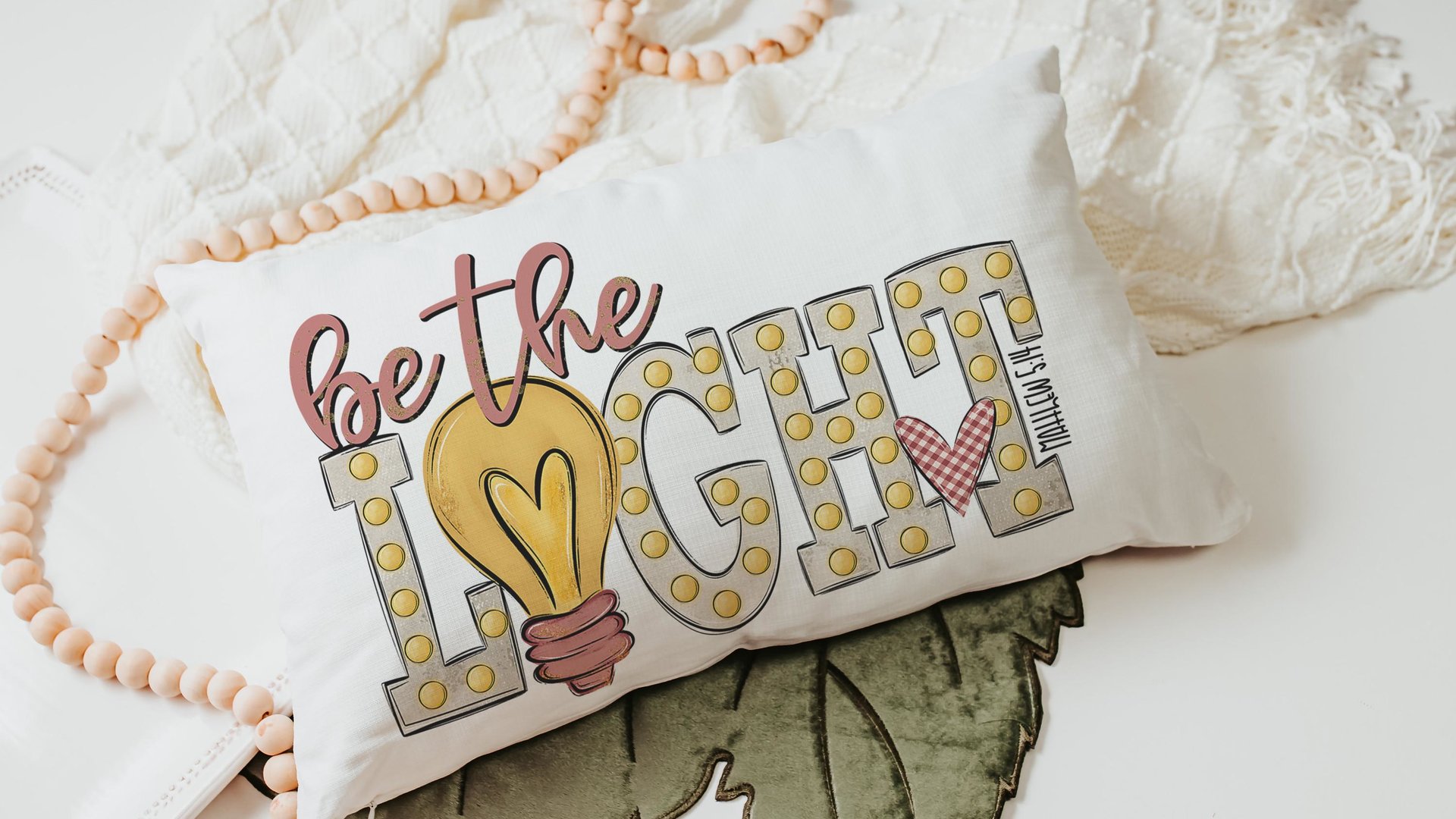be the light inspirational Christian lumbar pillow covers 12 x 20, Matthew 5:14 Bible verse throw pillows for girls room, scripture gift for
