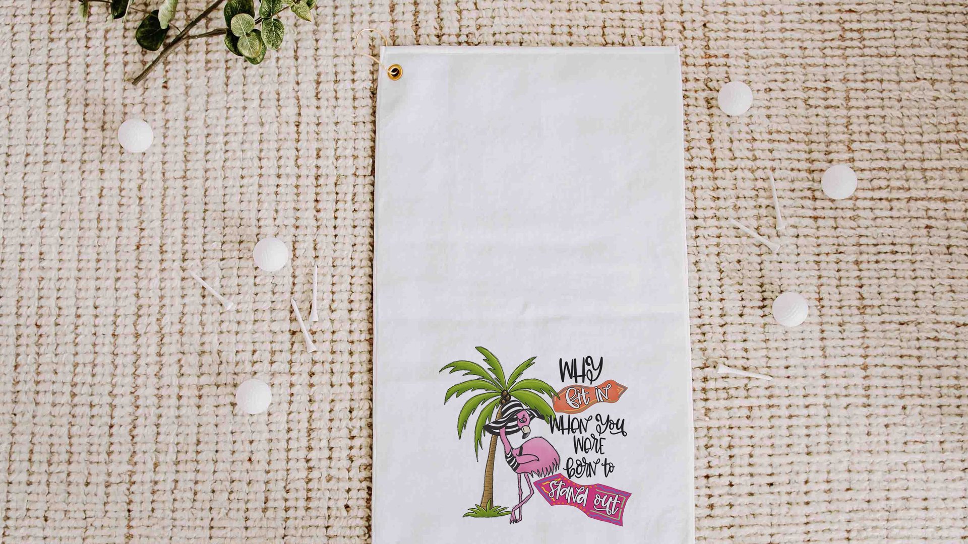 born to stand out flamingo golf towel with hook, cute golf bag accessories for her, golfer bff gifts for women, golf ball towel with grommet