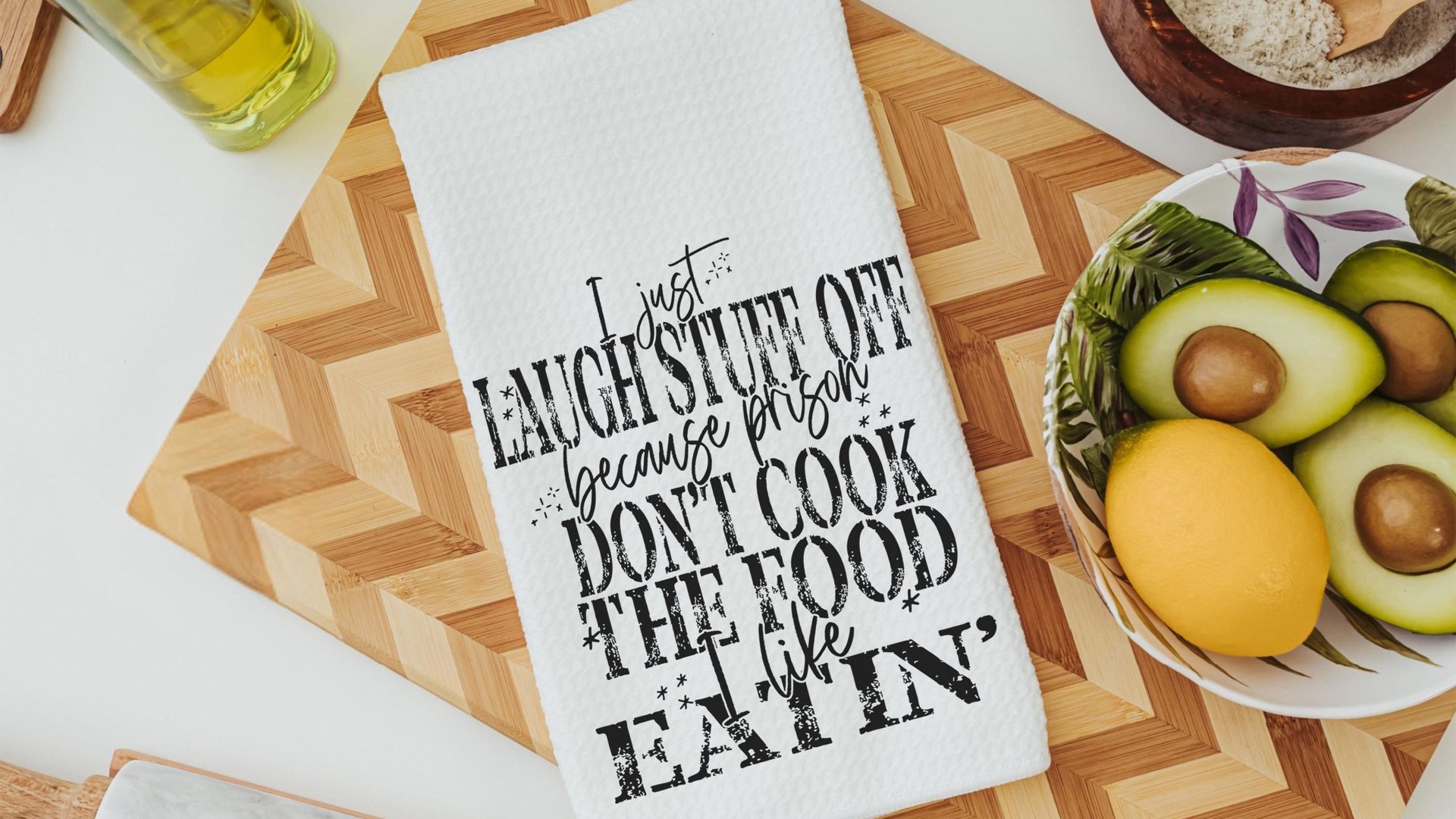 I can't go to prison sarcastic kitchen towels, cooking gifts for women, bestie birthday gifts for her, funny kitchen decor, snarky gifts for