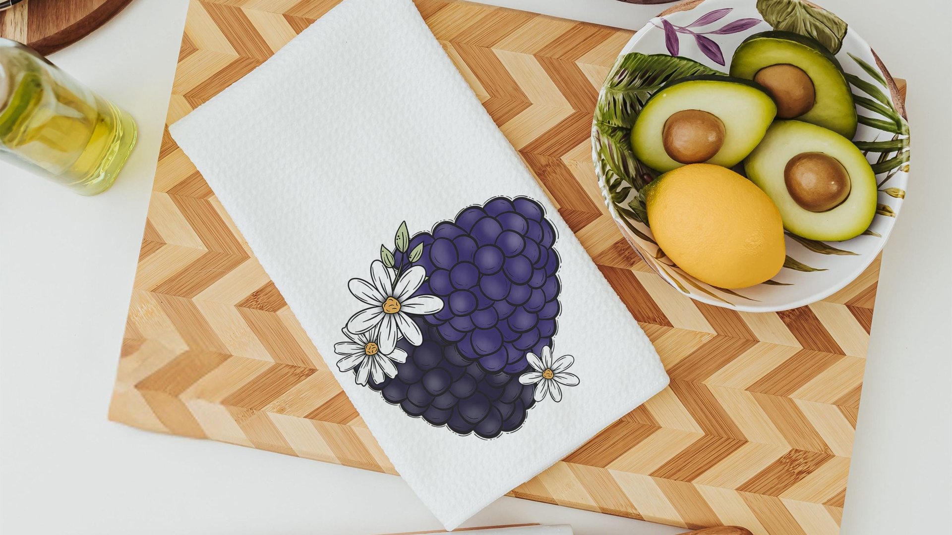 blackberry festival kitchen towels, fruit kitchen decor, blackberry gifts, summer kitchen accessories, cute hand towels bathroom set, powder