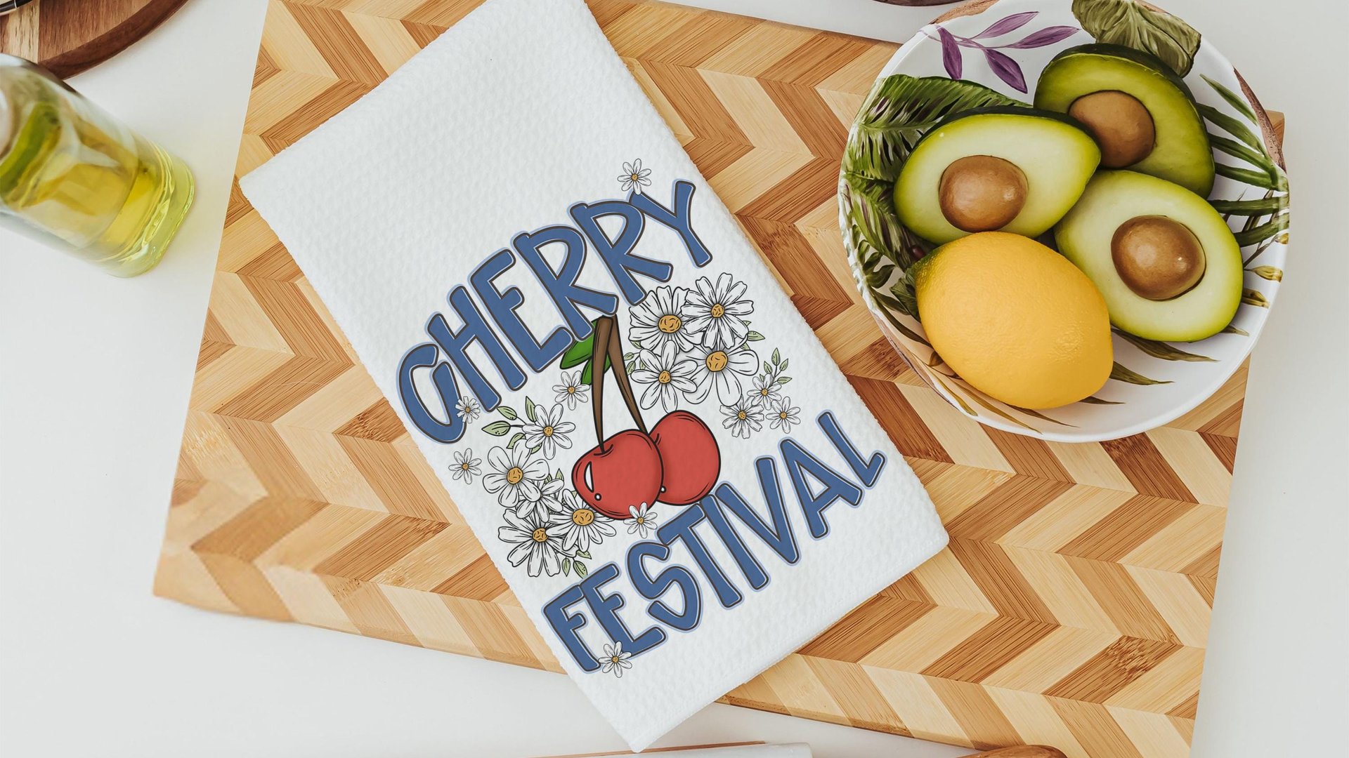 cherry festival fruit kitchen towels for summer hand towels for bathroom, cherry kitchen decor, Michigan gifts for adults, trendy kitchen