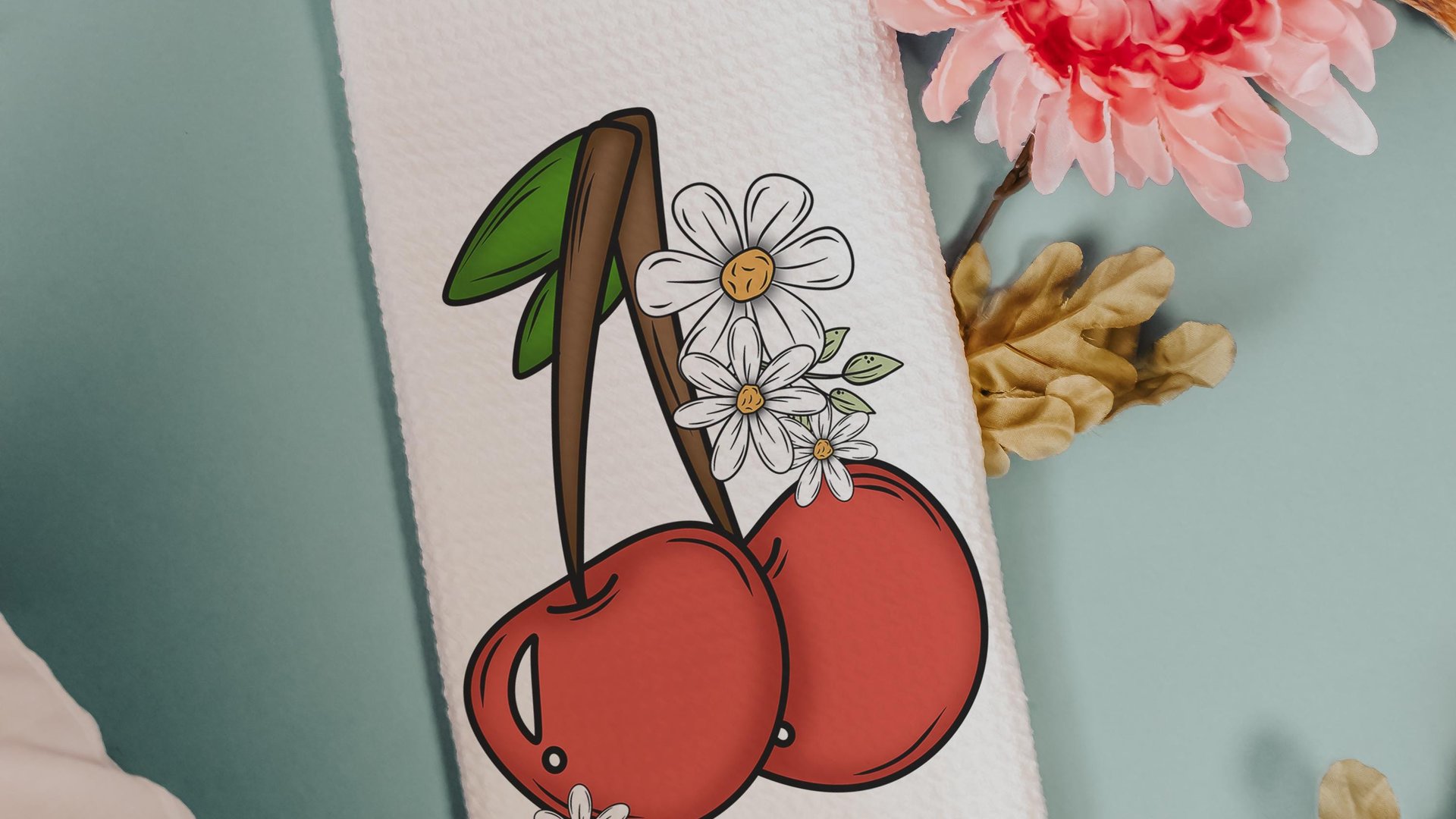 cherry festival fruit kitchen towels for summer hand towels for bathroom, cherry kitchen decor, Michigan gifts for adults, trendy kitchen