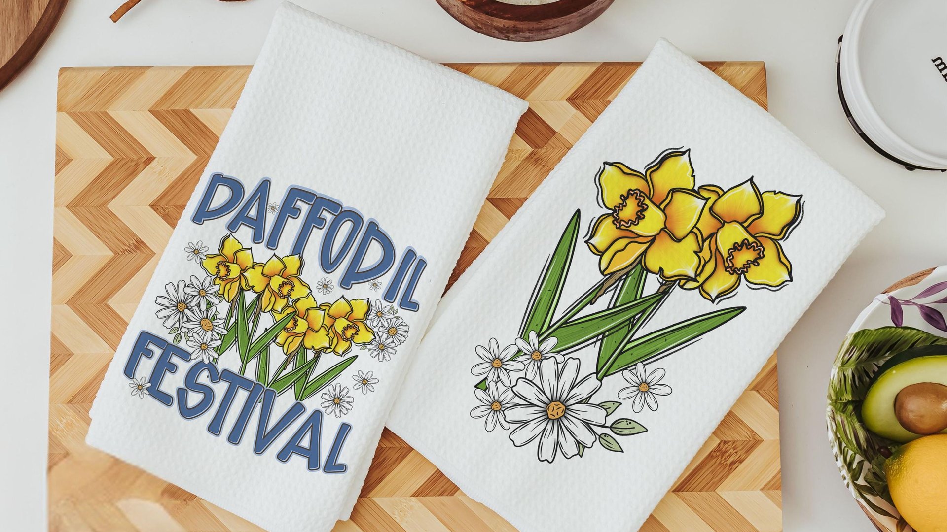 daffodil festival daffodil kitchen towels for summer hand towels for bathroom, floral kitchen decor, Nantucket gifts, gardener gifts for