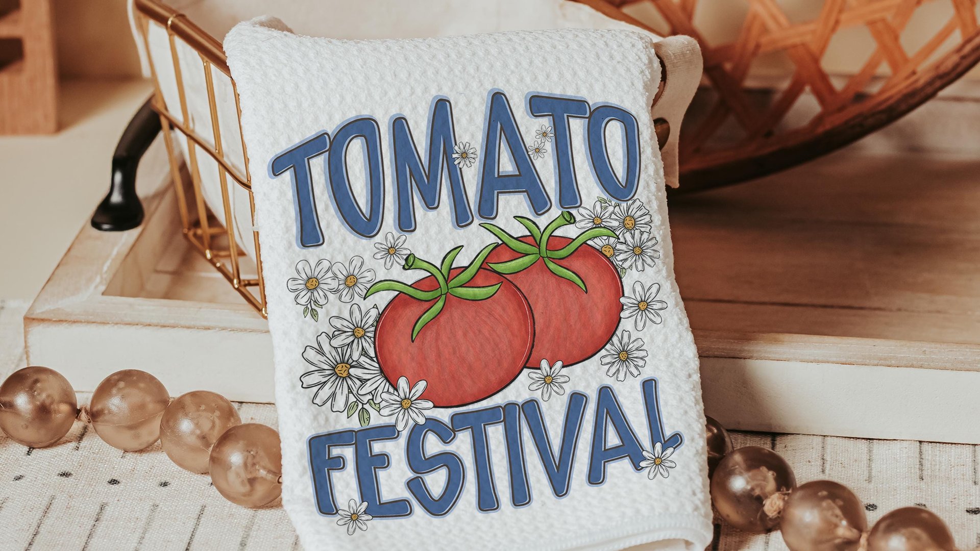 tomato festival tomato kitchen towels for mom, gardening gifts for women, tomato girl summer kitchen decor, cute hand towels guest bath