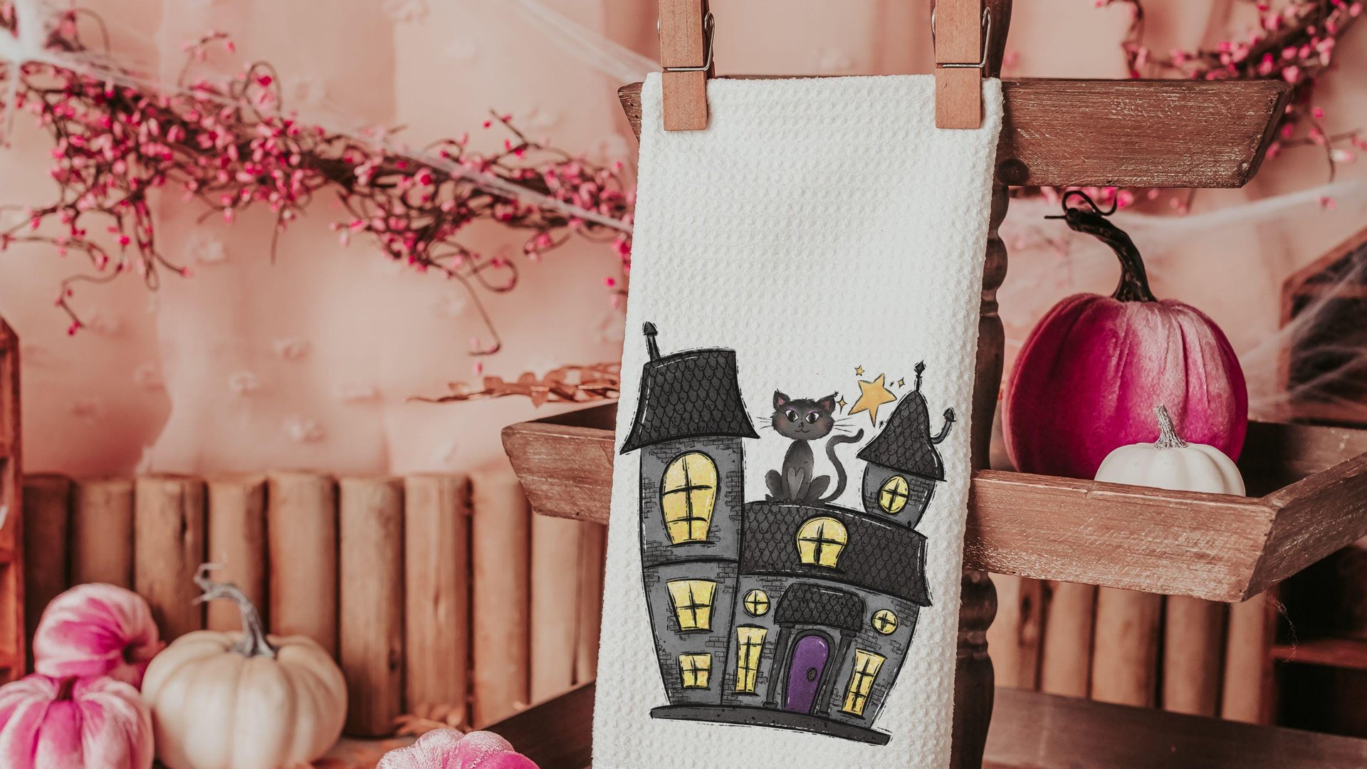 haunted house spooky cute Halloween throw pillows for sectional, whimsigoth decor, whimsical Halloween gift set for women, witchy gifts for
