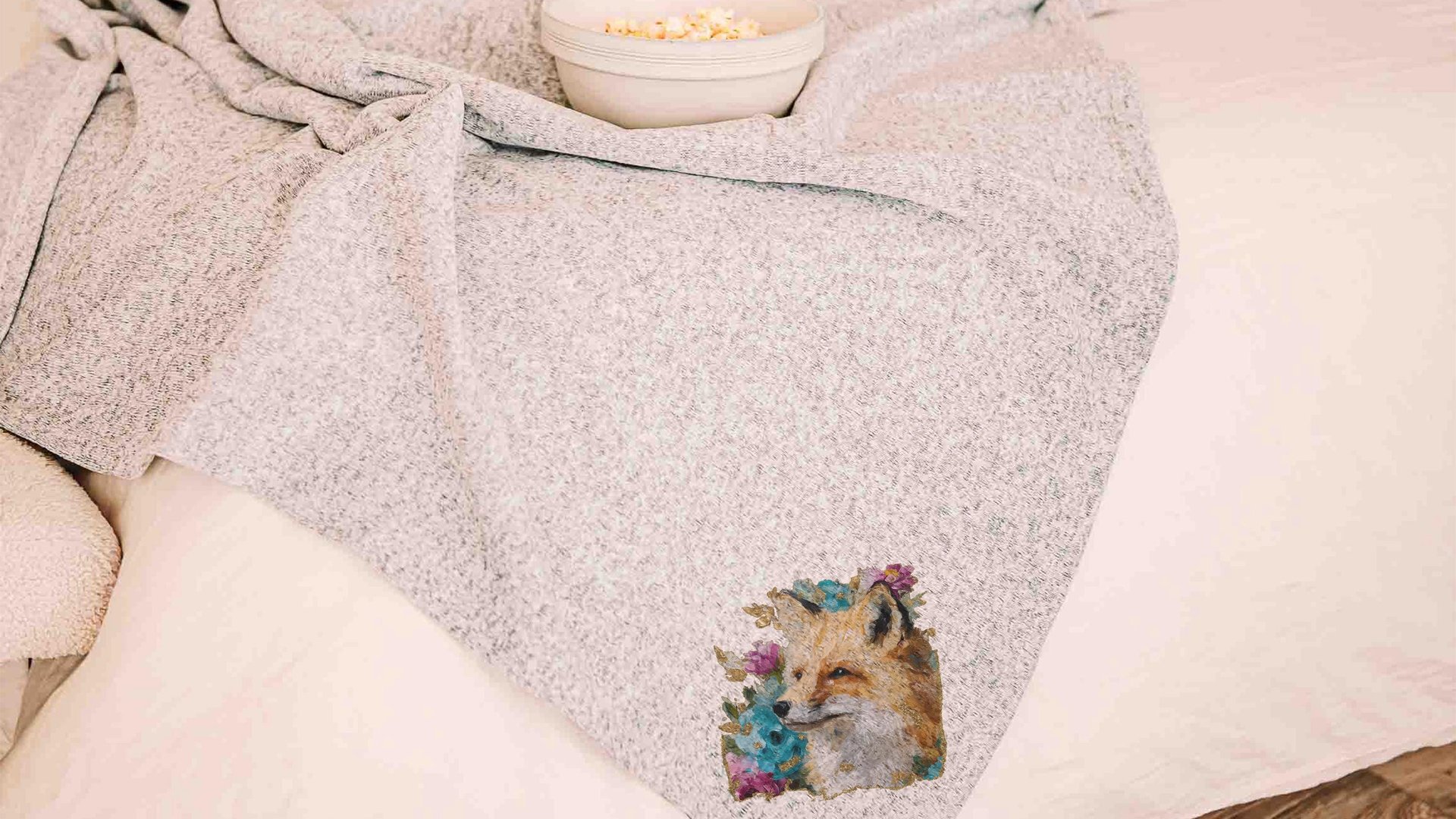 watercolor fox throw blanket for armchair, cozy gifts for sister, college dorm decor for girls, fox gifts for women, snuggle blanket 50x60