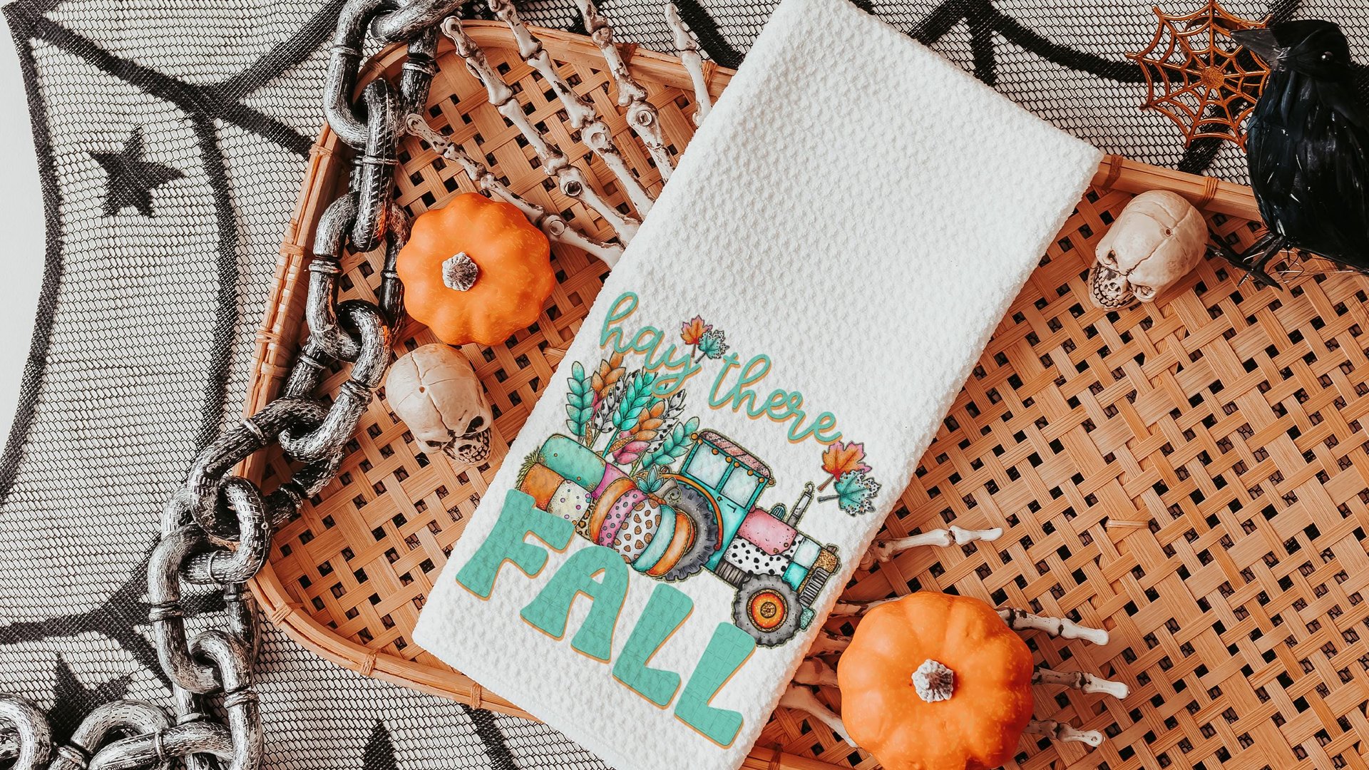 farm tractor hay there fall accent pillows for sofa, fall style gift, pink pumpkin kitchen towels, fall host gift, turquoise fall decor best